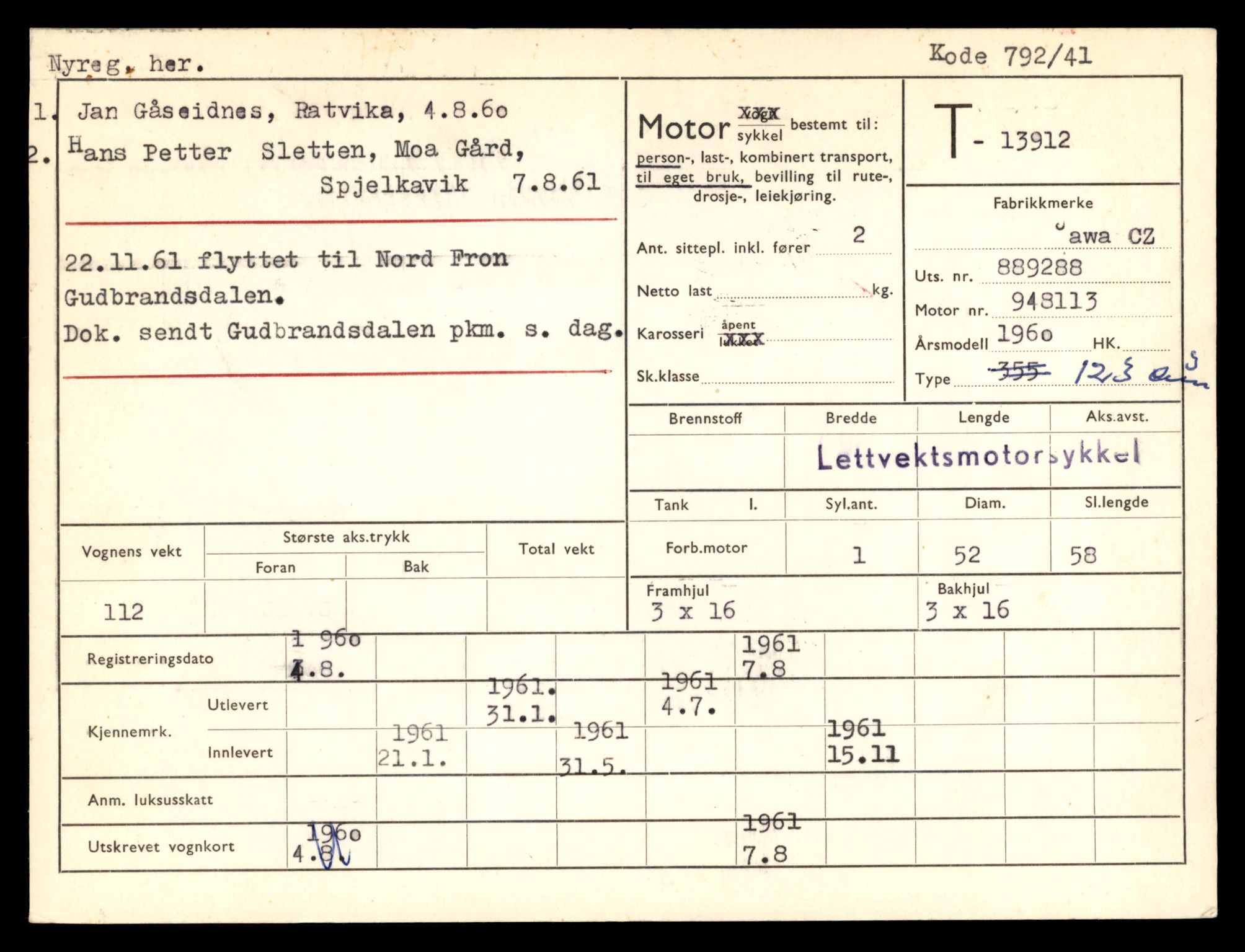 Møre og Romsdal vegkontor - Ålesund trafikkstasjon, AV/SAT-A-4099/F/Fe/L0042: Registreringskort for kjøretøy T 13906 - T 14079, 1927-1998, p. 87