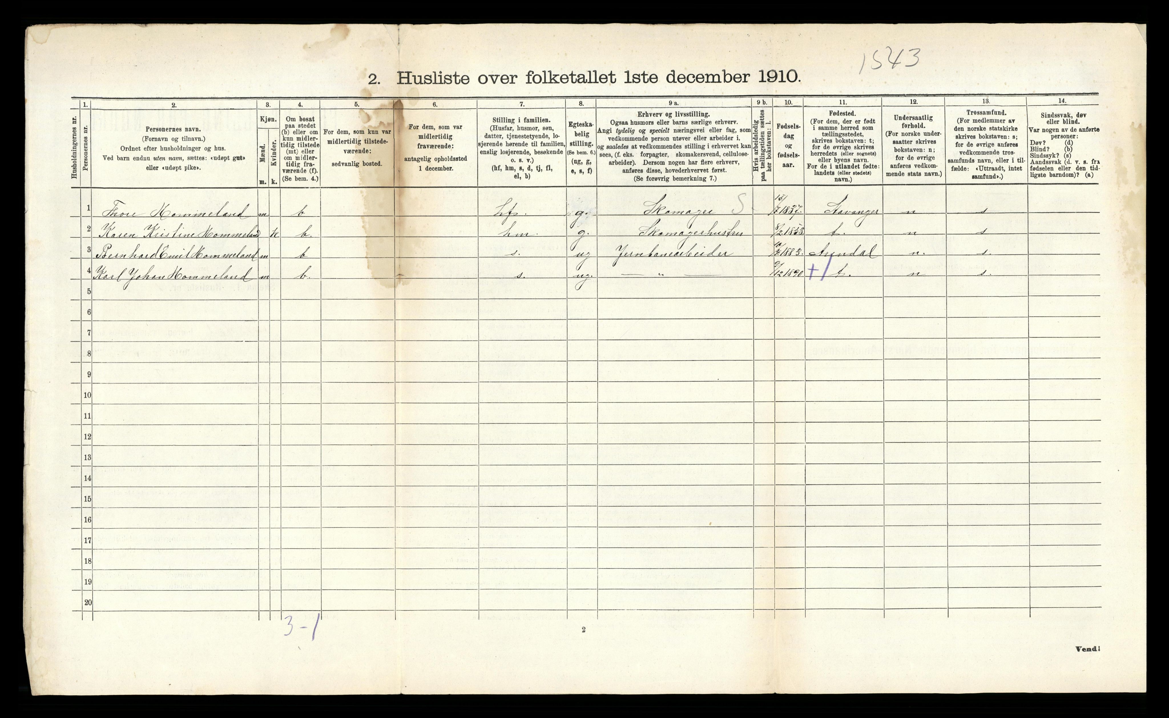 RA, 1910 census for Øyestad, 1910, p. 587