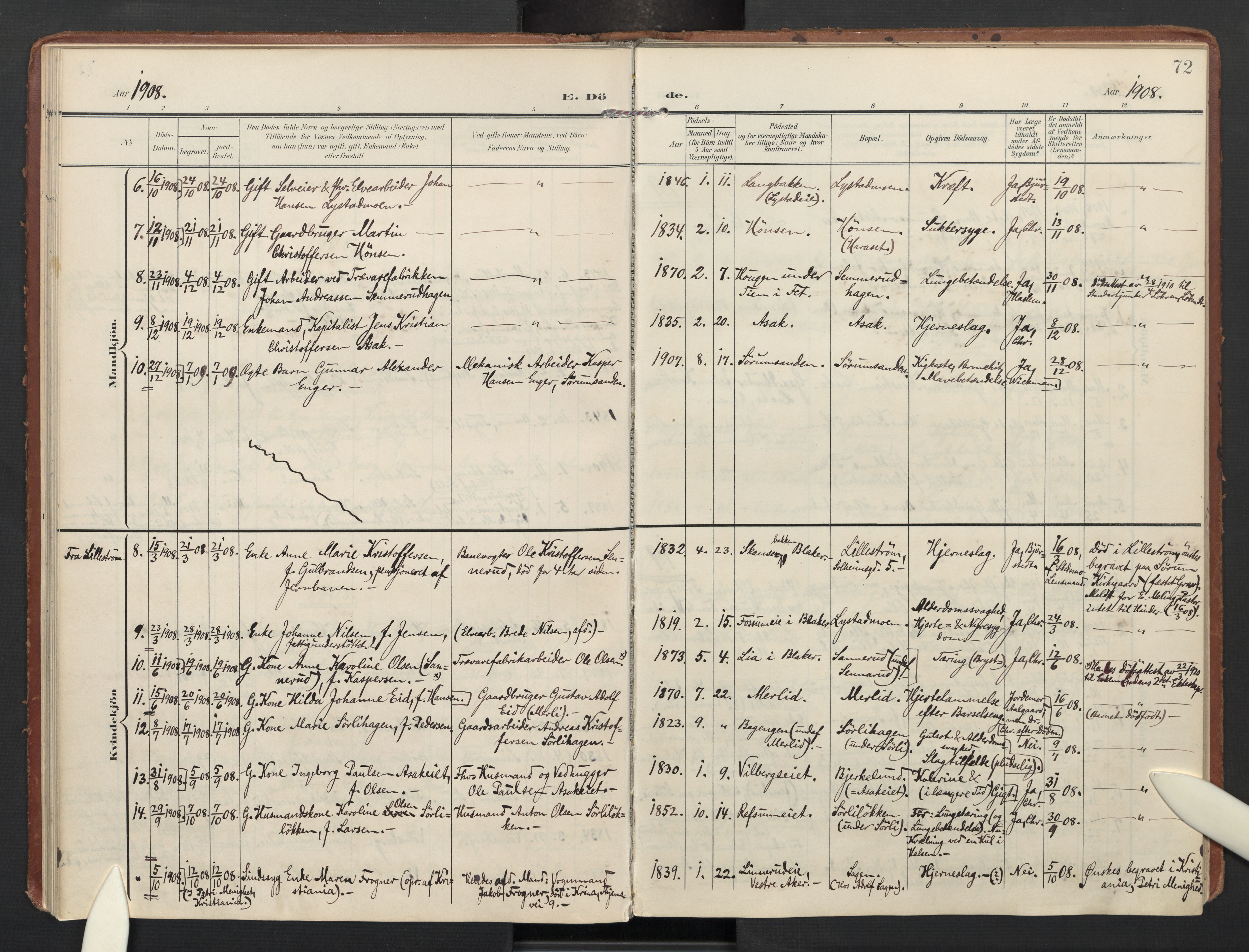 Sørum prestekontor Kirkebøker, AV/SAO-A-10303/F/Fa/L0009: Parish register (official) no. I 9, 1905-1931, p. 72