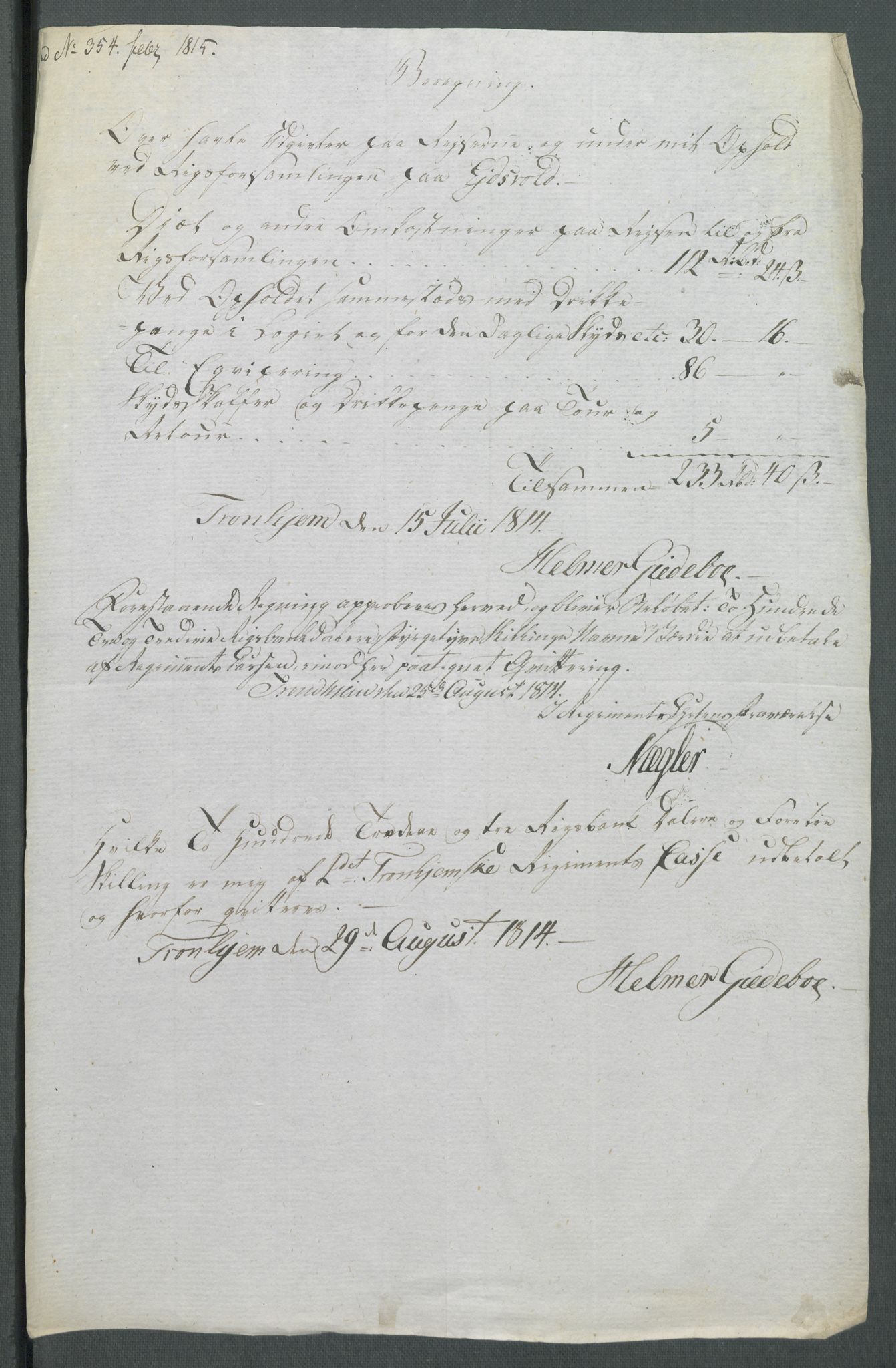 5. departement for finans-, handels- og tollfaget, AV/RA-S-3893/C/Cb/L0014: Regninger fra Riksforsamlingens deputerede, 1814, p. 128