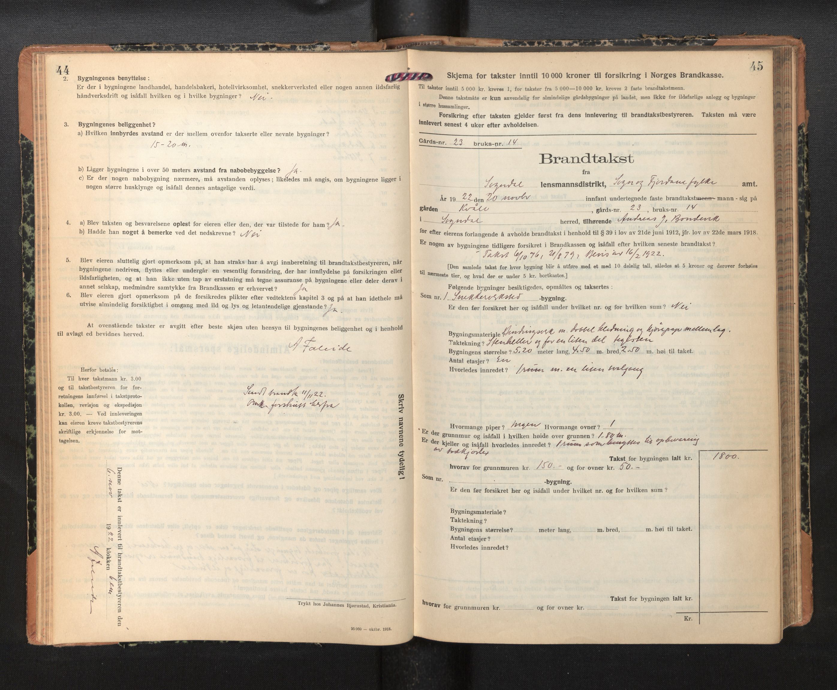 Lensmannen i Sogndal, AV/SAB-A-29901/0012/L0012: Branntakstprotokoll, skjematakst, 1922-1931, p. 44-45