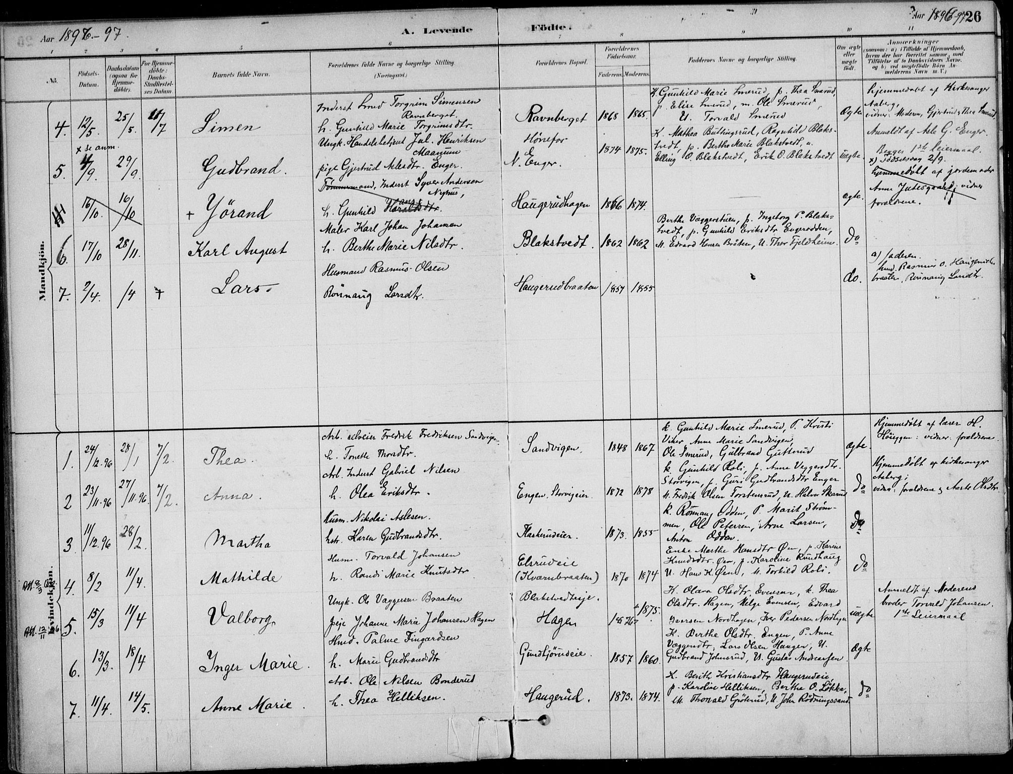 Ådal kirkebøker, AV/SAKO-A-248/F/Fa/L0003: Parish register (official) no. I 3, 1884-1903, p. 26