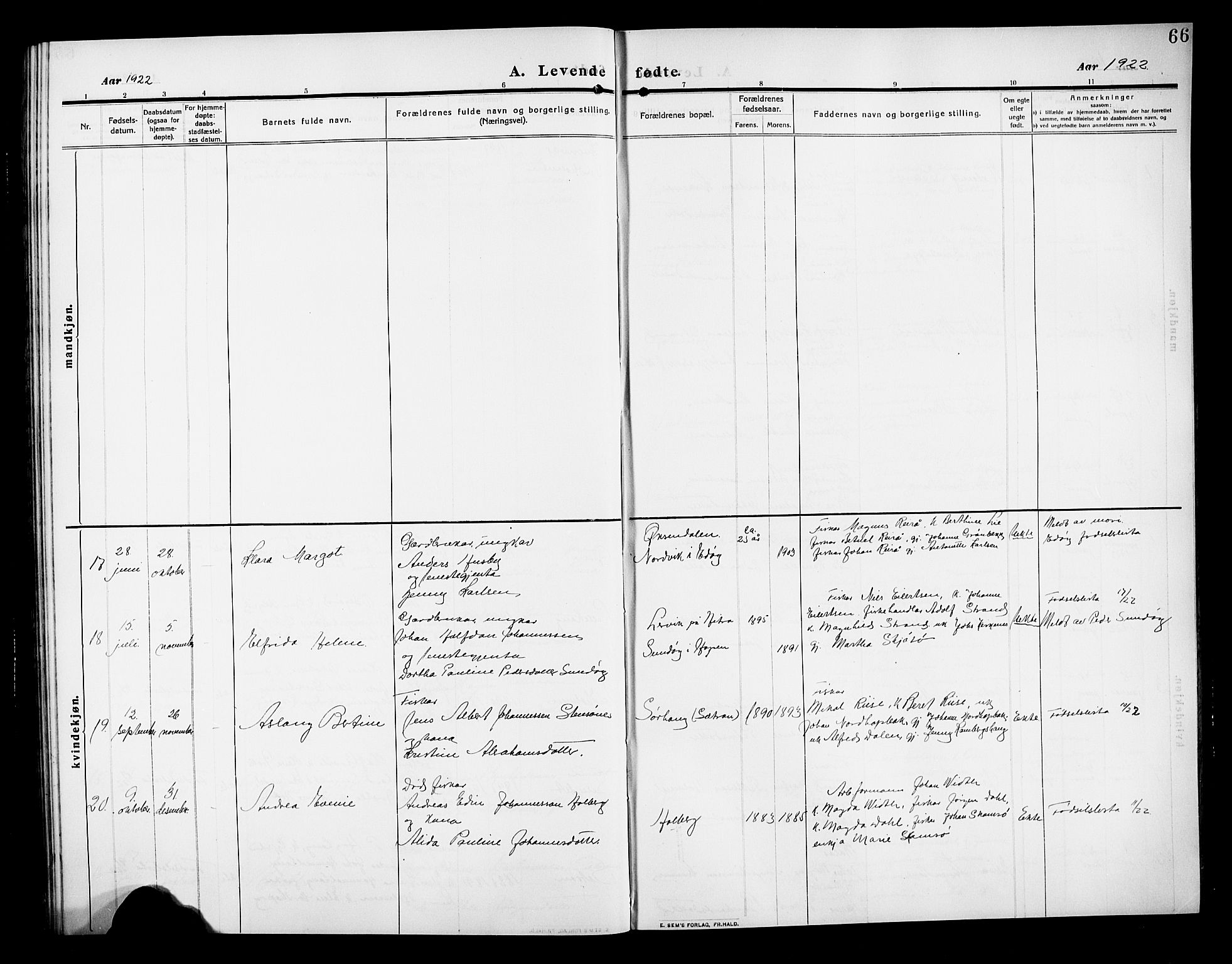 Ministerialprotokoller, klokkerbøker og fødselsregistre - Møre og Romsdal, AV/SAT-A-1454/583/L0956: Parish register (copy) no. 583C01, 1909-1925, p. 66