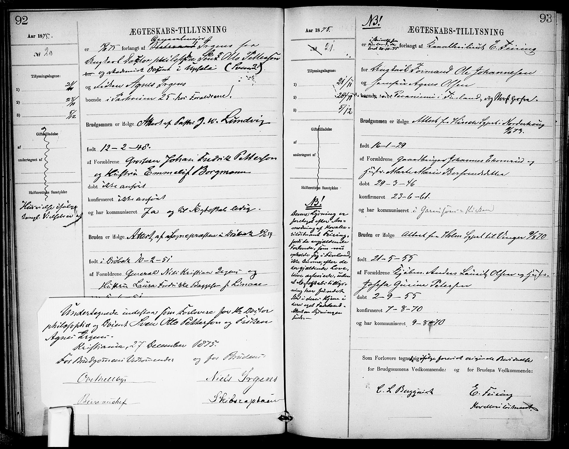 Garnisonsmenigheten Kirkebøker, AV/SAO-A-10846/H/Ha/L0007: Banns register no. I 7, 1872-1893, p. 92-93