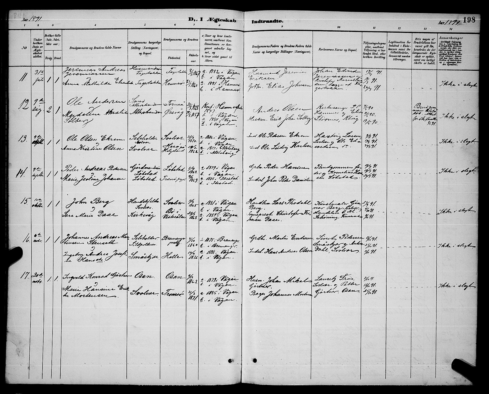Ministerialprotokoller, klokkerbøker og fødselsregistre - Nordland, SAT/A-1459/874/L1077: Parish register (copy) no. 874C06, 1891-1900, p. 198