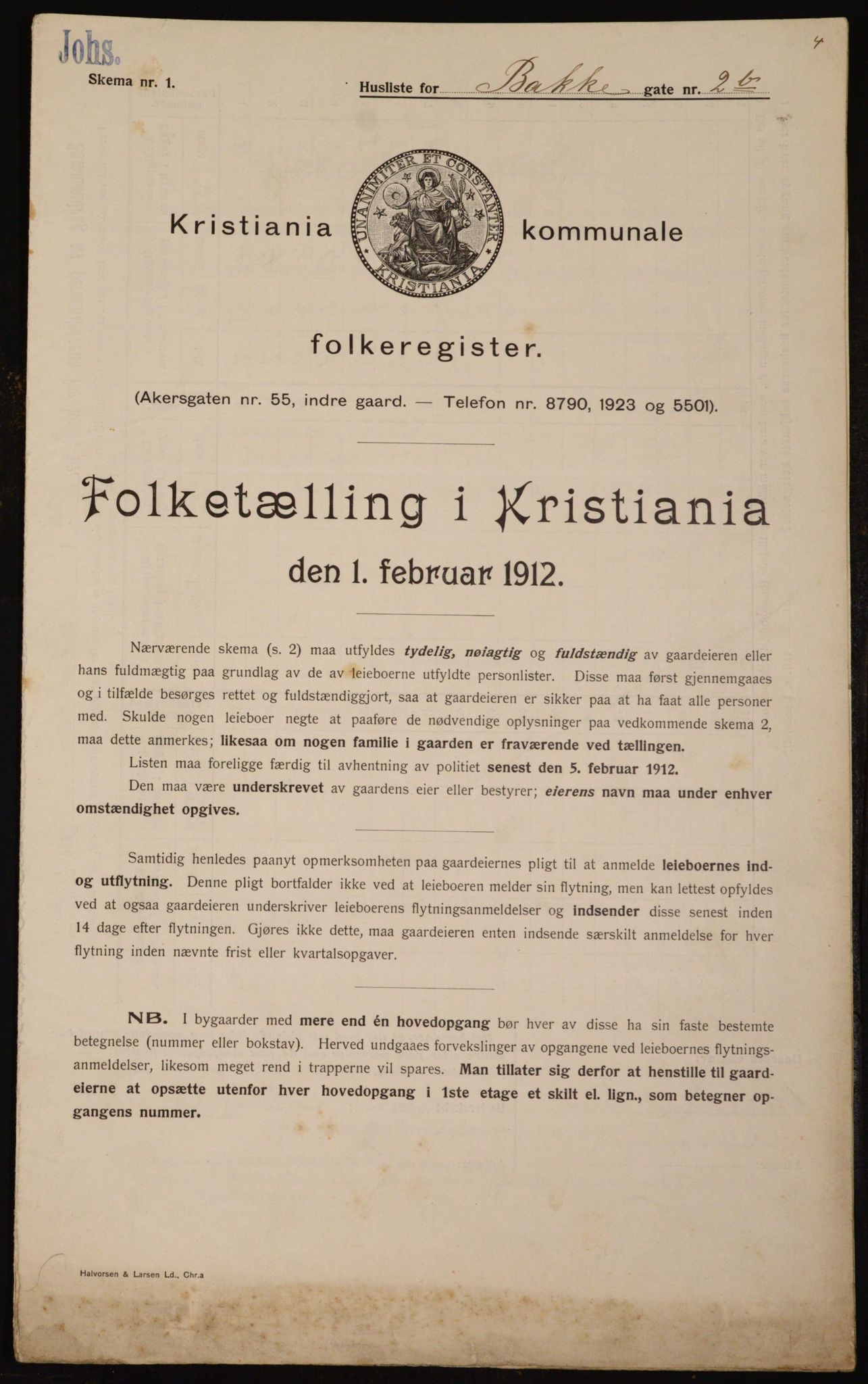 OBA, Municipal Census 1912 for Kristiania, 1912, p. 2545