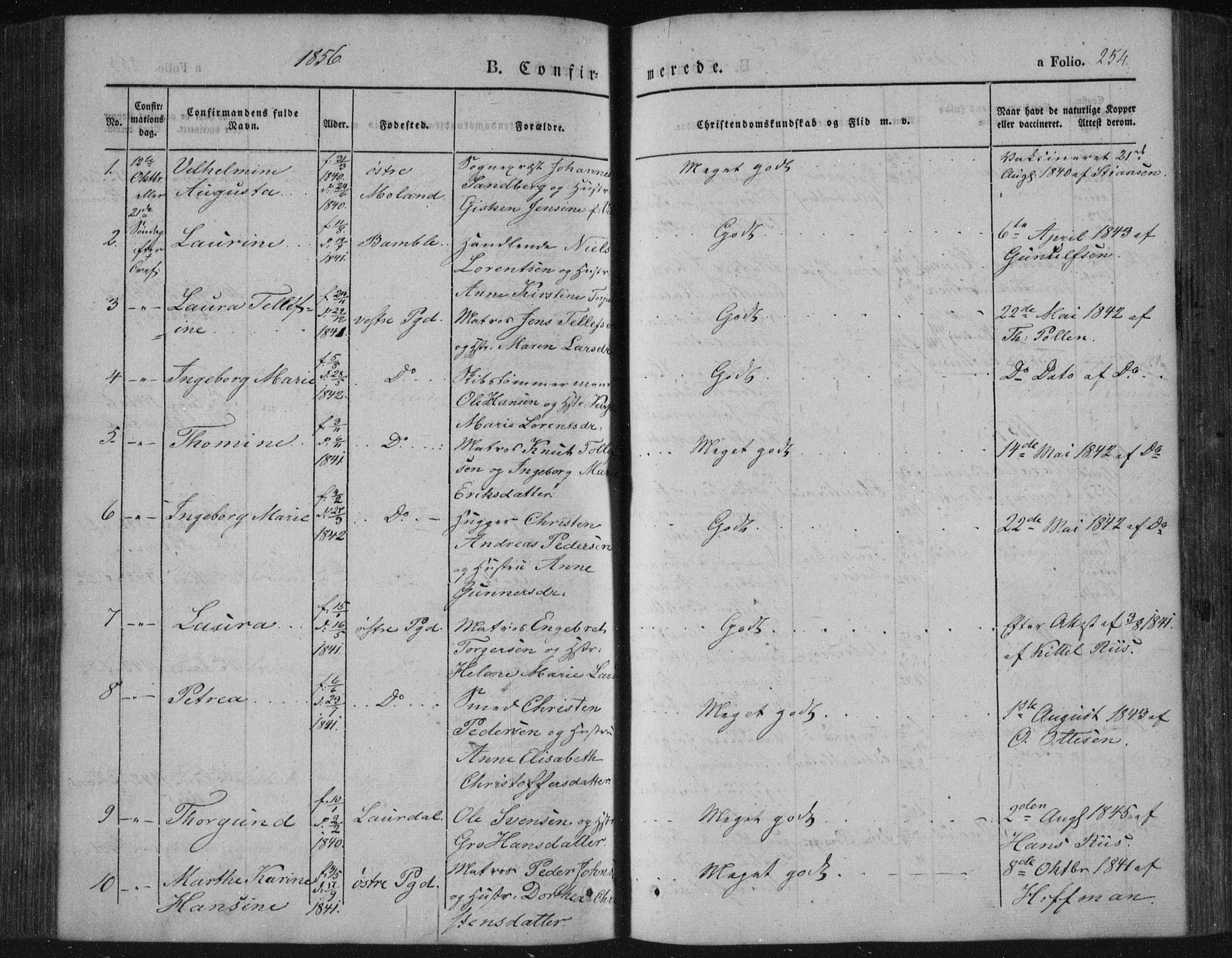 Porsgrunn kirkebøker , AV/SAKO-A-104/F/Fa/L0006: Parish register (official) no. 6, 1841-1857, p. 254