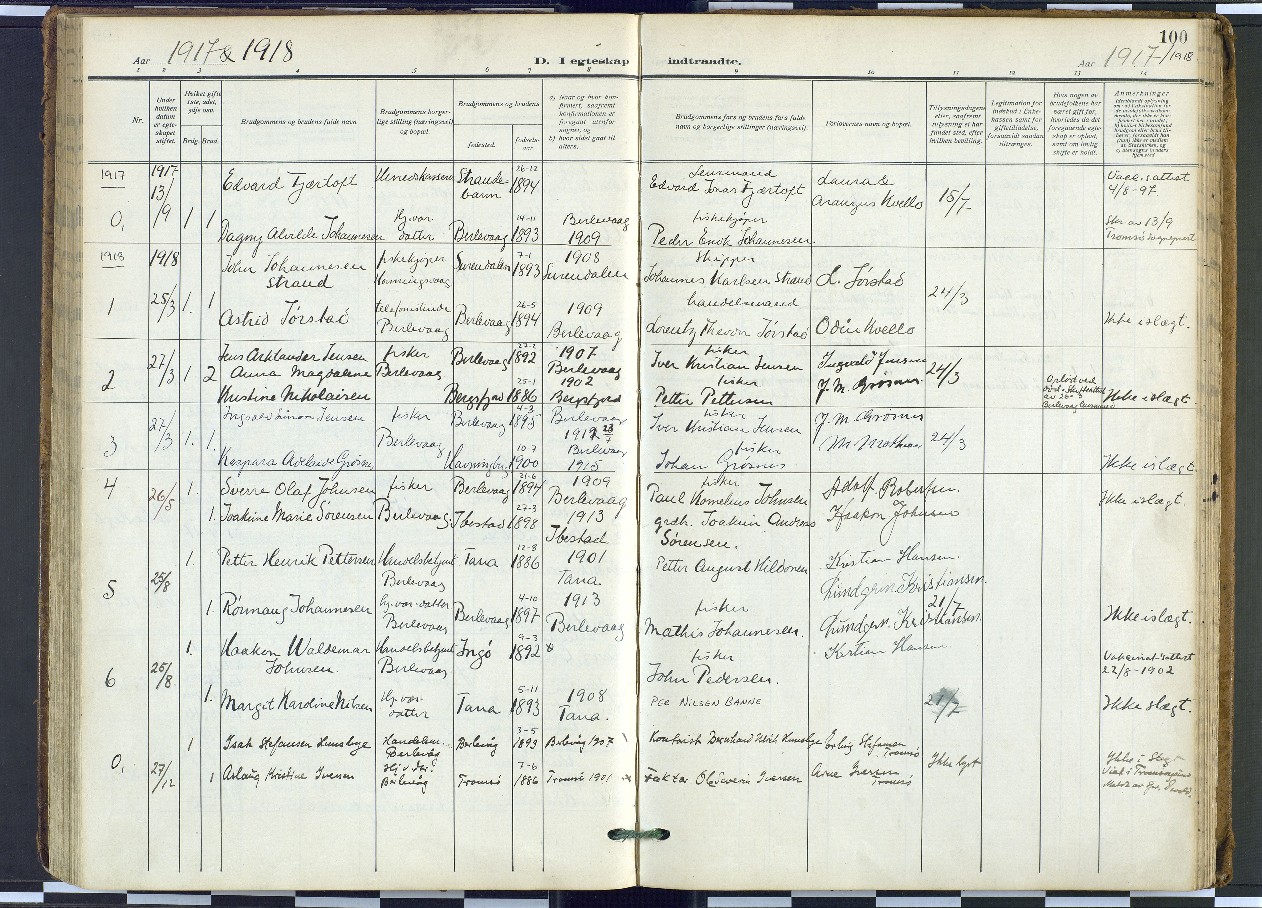 Tana sokneprestkontor, SATØ/S-1334/H/Ha: Parish register (official) no. 9, 1914-1930, p. 100