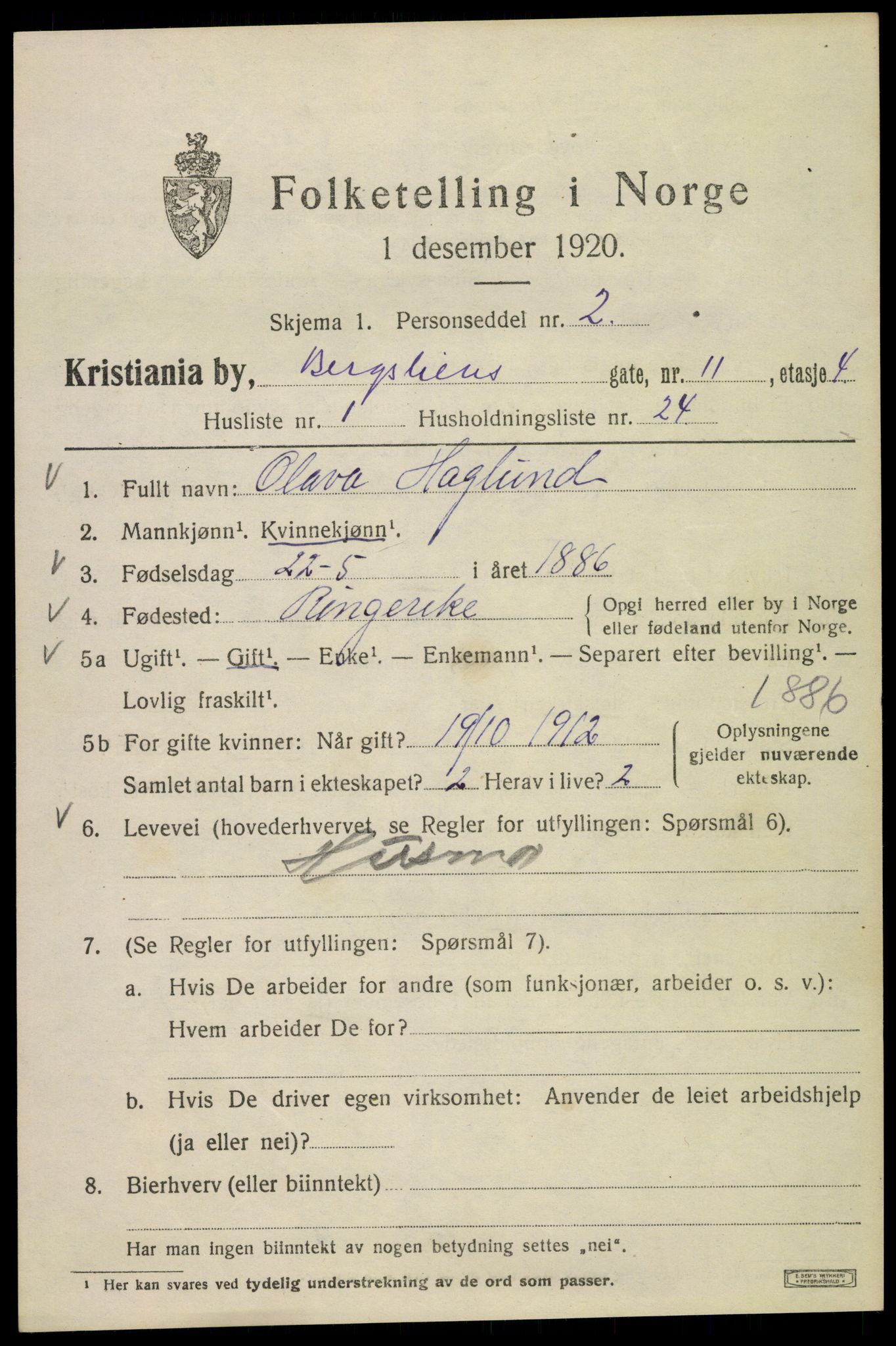 SAO, 1920 census for Kristiania, 1920, p. 154361