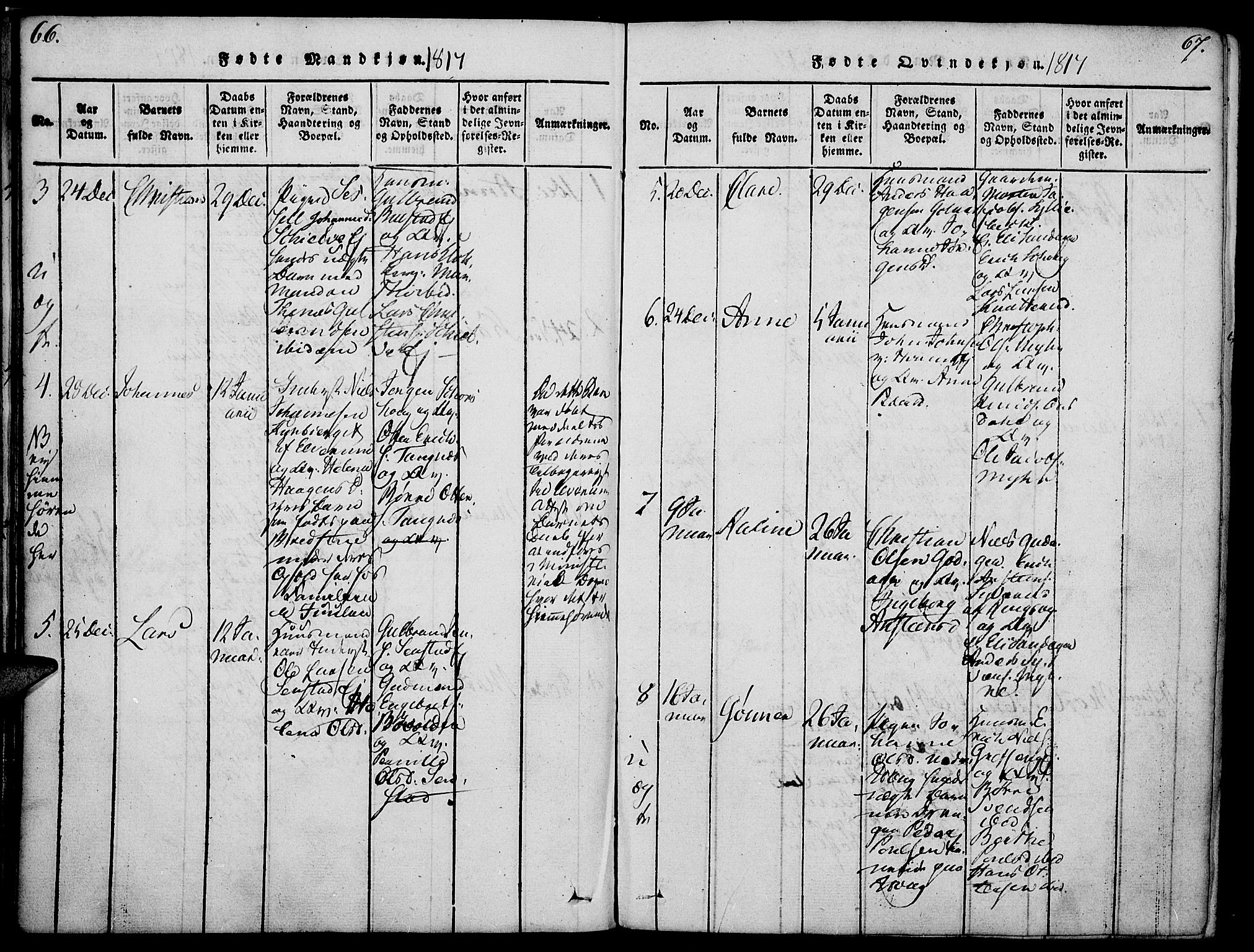 Nes prestekontor, Hedmark, SAH/PREST-020/K/Ka/L0002: Parish register (official) no. 2, 1813-1827, p. 66-67