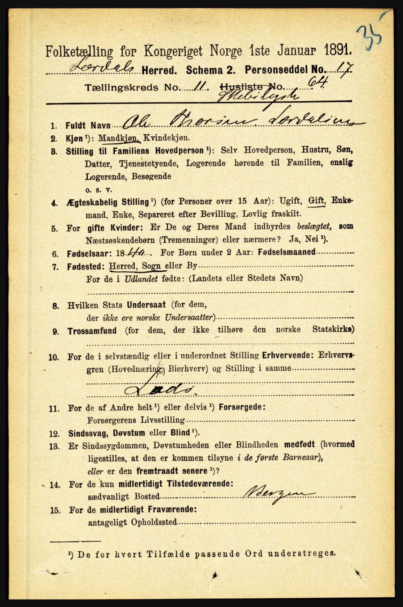 RA, 1891 census for 1422 Lærdal, 1891, p. 2510