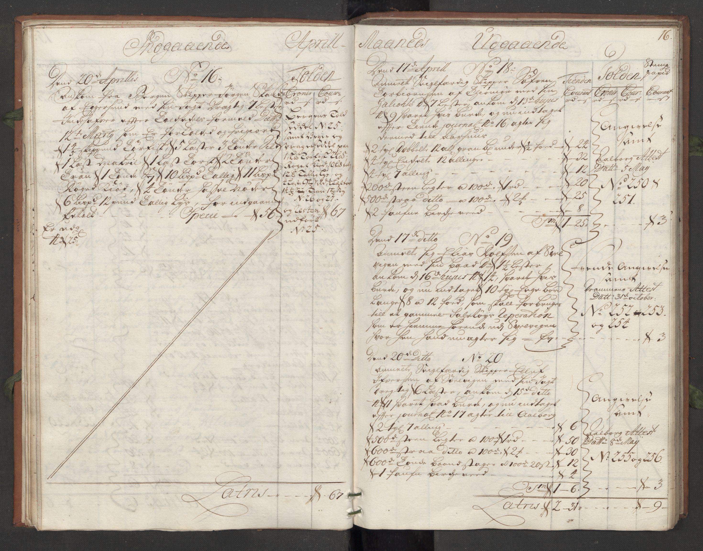 Generaltollkammeret, tollregnskaper, AV/RA-EA-5490/R09/L0008/0001: Tollregnskaper Holmestrand / Hovedtollbok, 1733, p. 15b-16a