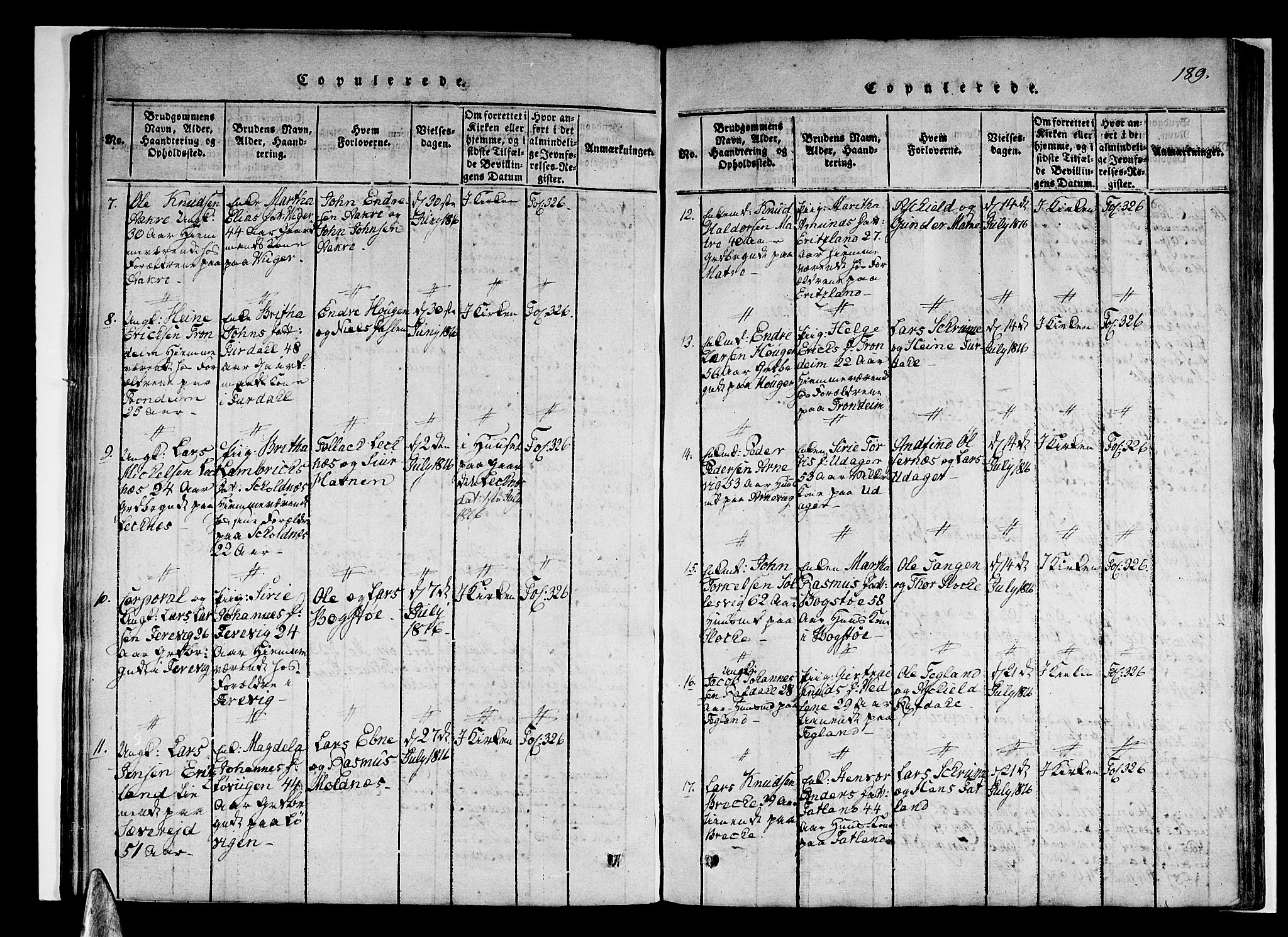 Skånevik sokneprestembete, AV/SAB-A-77801/H/Haa: Parish register (official) no. A 3, 1815-1828, p. 189