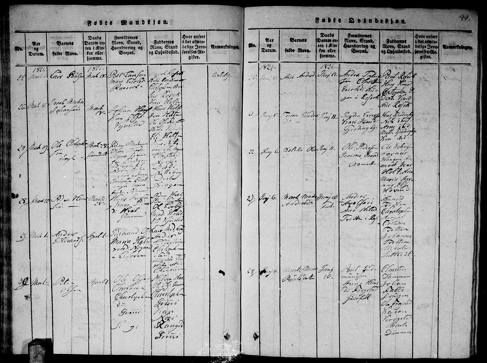 Fet prestekontor Kirkebøker, AV/SAO-A-10370a/G/Ga/L0001: Parish register (copy) no. I 1, 1815-1842, p. 44