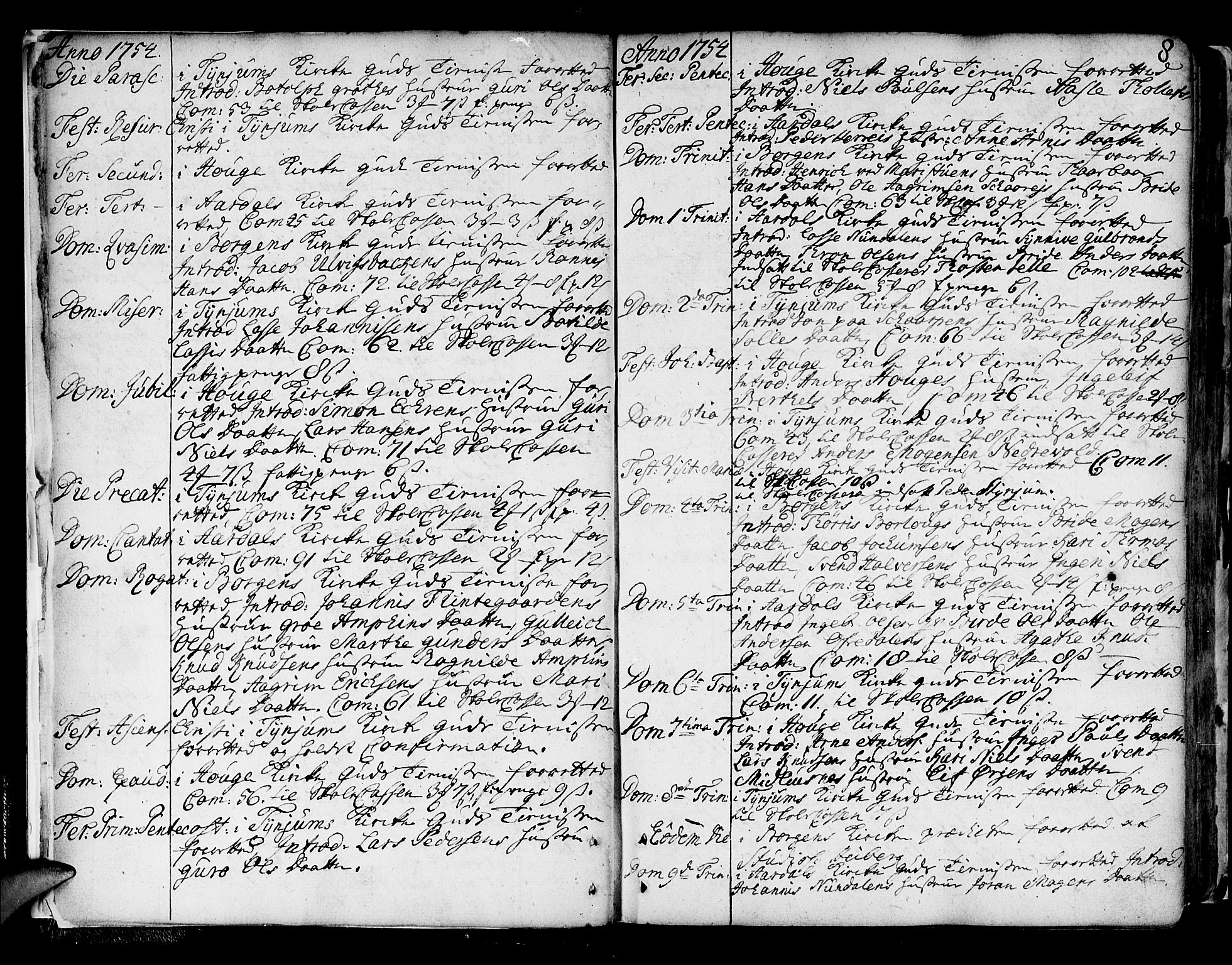 Lærdal sokneprestembete, SAB/A-81201: Parish register (official) no. A 2, 1752-1782, p. 8