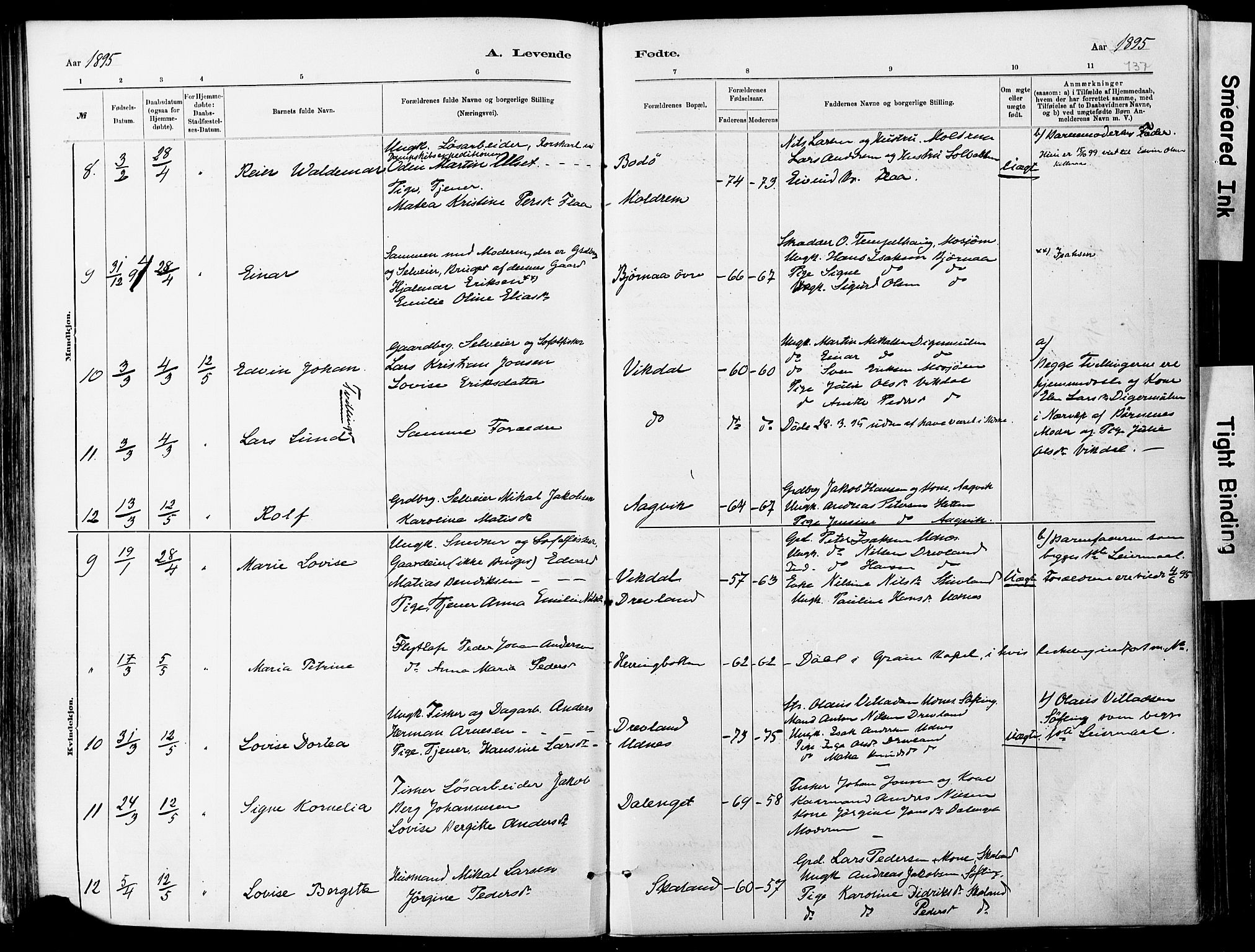 Ministerialprotokoller, klokkerbøker og fødselsregistre - Nordland, AV/SAT-A-1459/820/L0295: Parish register (official) no. 820A16, 1880-1896, p. 137