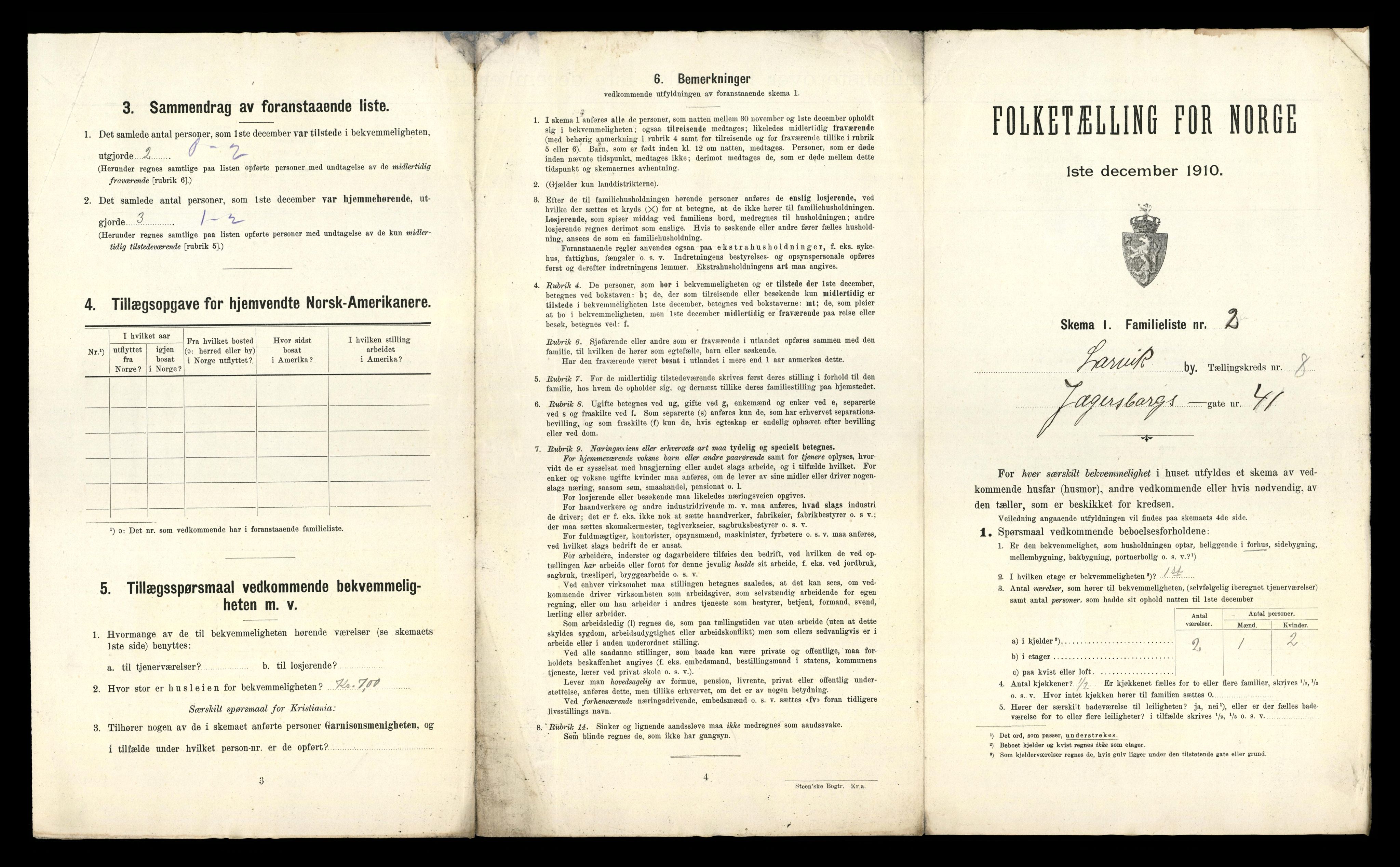 RA, 1910 census for Larvik, 1910, p. 2681