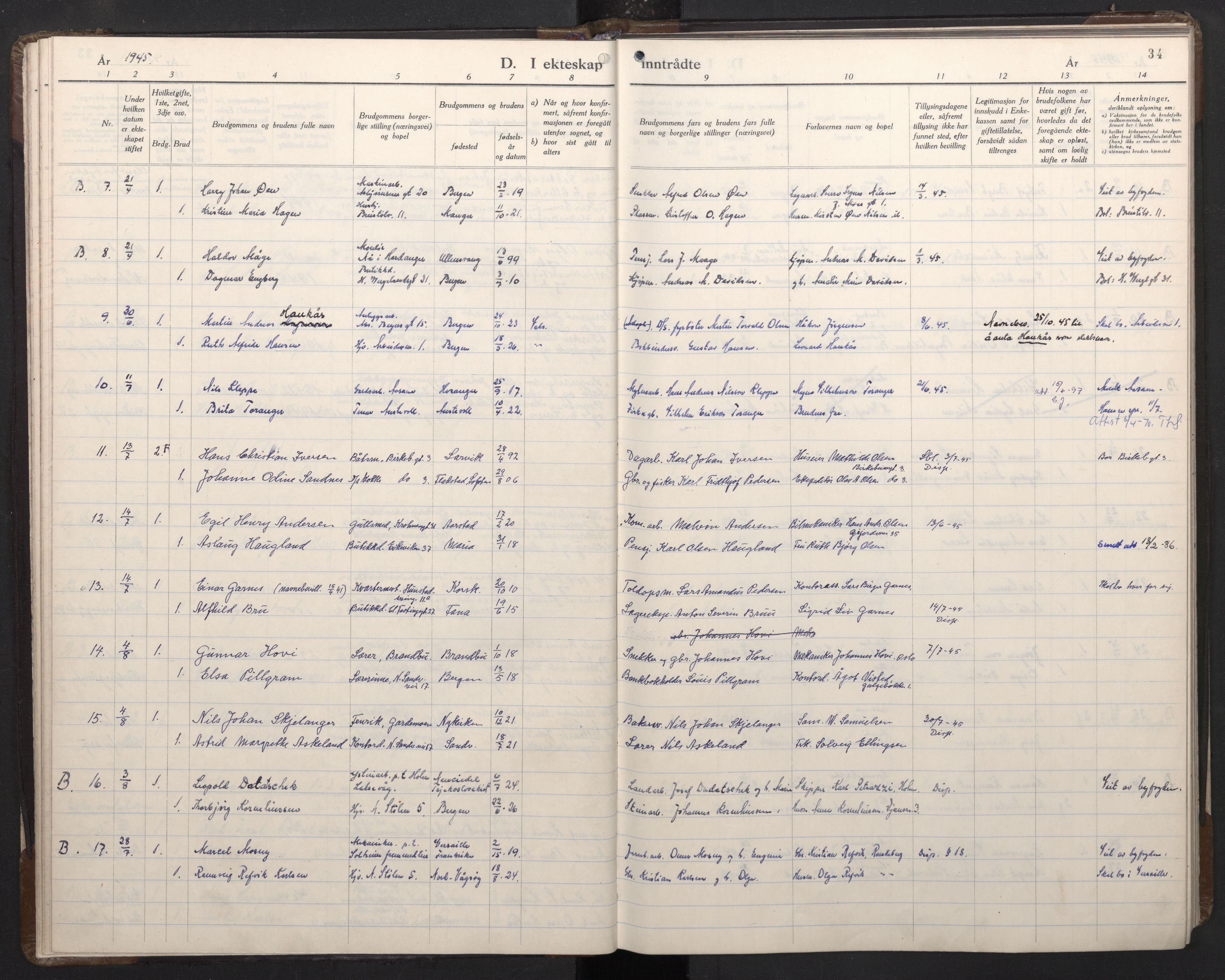 Mariakirken Sokneprestembete, AV/SAB-A-76901/H/Haa/L0019: Parish register (official) no. D 1, 1939-1963, p. 33b-34a