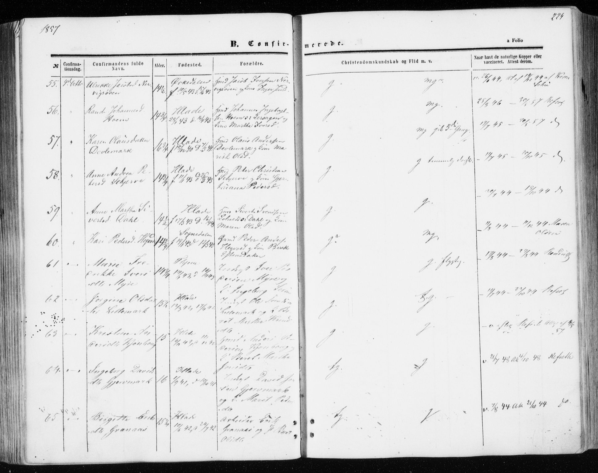 Ministerialprotokoller, klokkerbøker og fødselsregistre - Sør-Trøndelag, SAT/A-1456/606/L0292: Parish register (official) no. 606A07, 1856-1865, p. 224