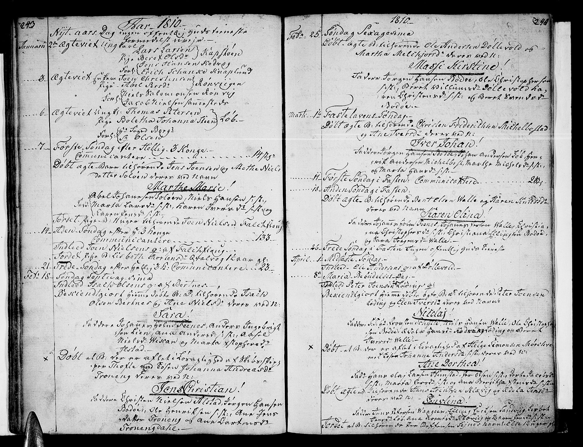 Ministerialprotokoller, klokkerbøker og fødselsregistre - Nordland, SAT/A-1459/801/L0004: Parish register (official) no. 801A04, 1796-1817, p. 243-244