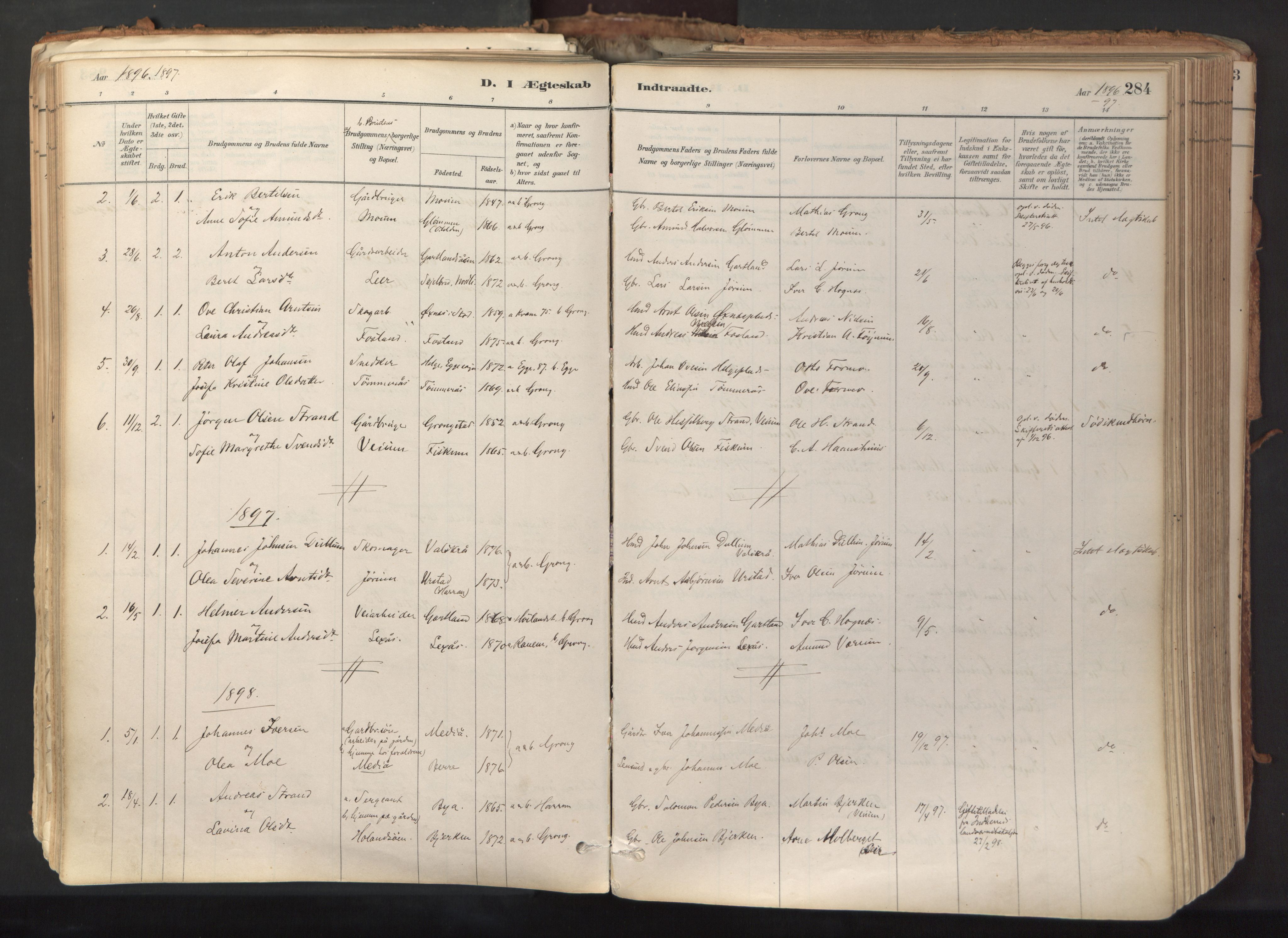 Ministerialprotokoller, klokkerbøker og fødselsregistre - Nord-Trøndelag, SAT/A-1458/758/L0519: Parish register (official) no. 758A04, 1880-1926, p. 284