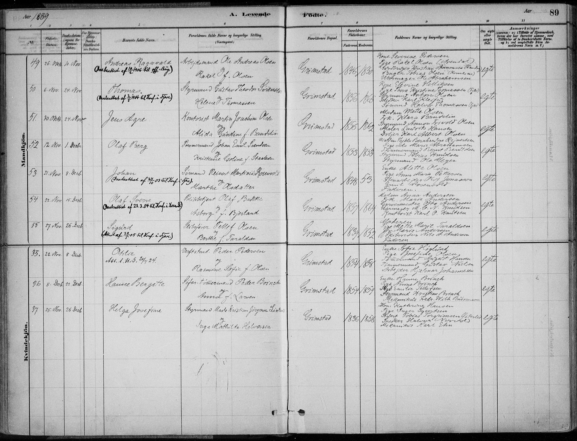 Grimstad sokneprestkontor, AV/SAK-1111-0017/F/Fa/L0003: Parish register (official) no. A 2, 1882-1912, p. 89