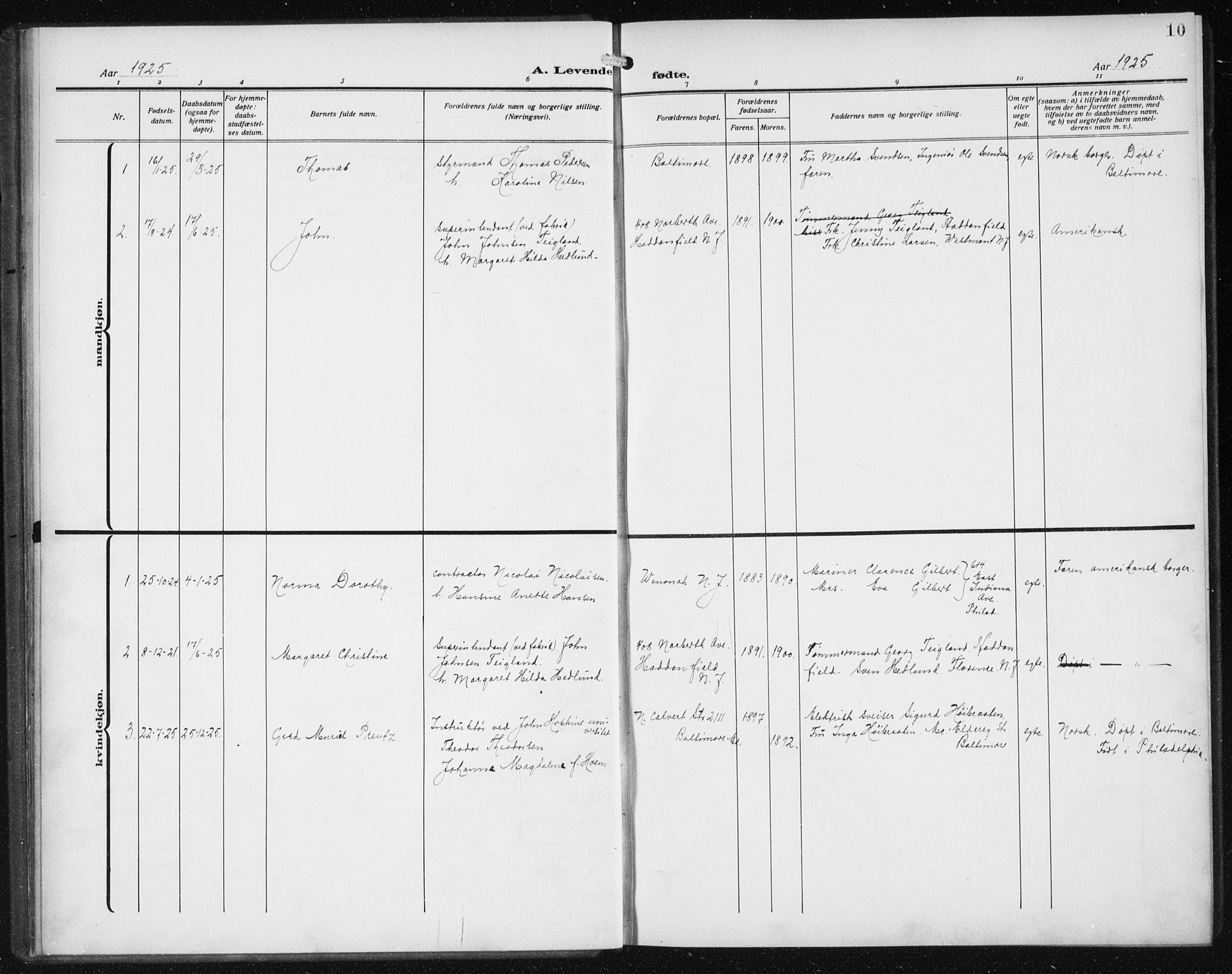 Den norske sjømannsmisjon i utlandet/Philadelphia, SAB/SAB/PA-0113/H/Ha/L0001: Parish register (official) no. A 1, 1912-1931, p. 10