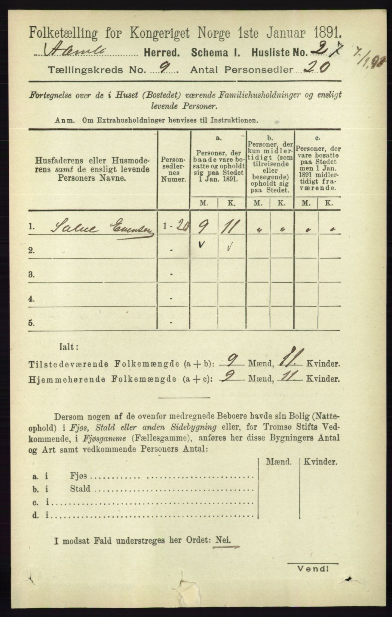 RA, 1891 census for 0929 Åmli, 1891, p. 1453