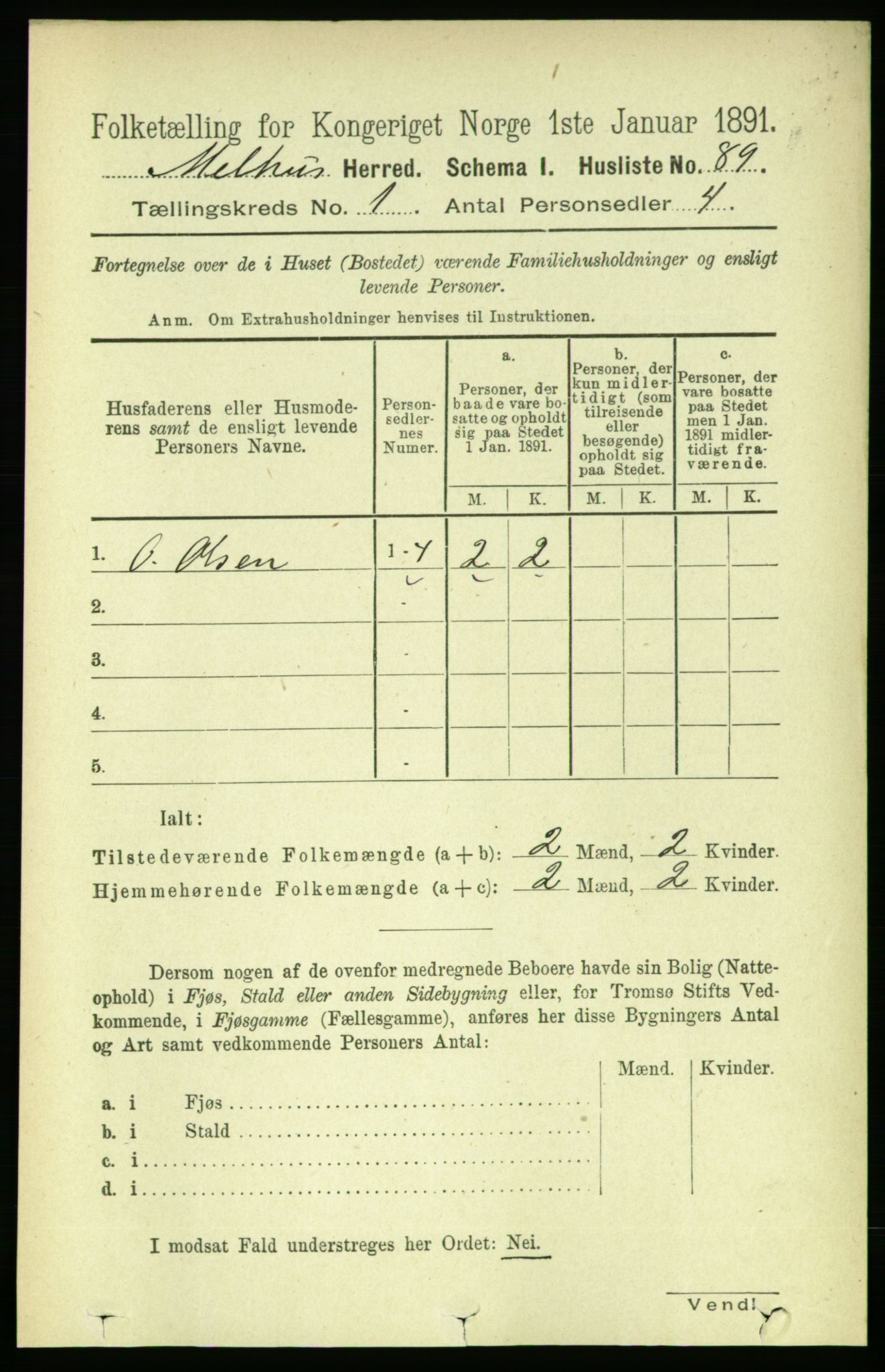 RA, 1891 census for 1653 Melhus, 1891, p. 109