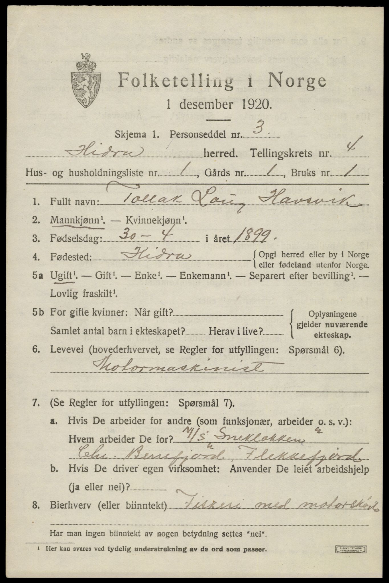 SAK, 1920 census for Hidra, 1920, p. 2090