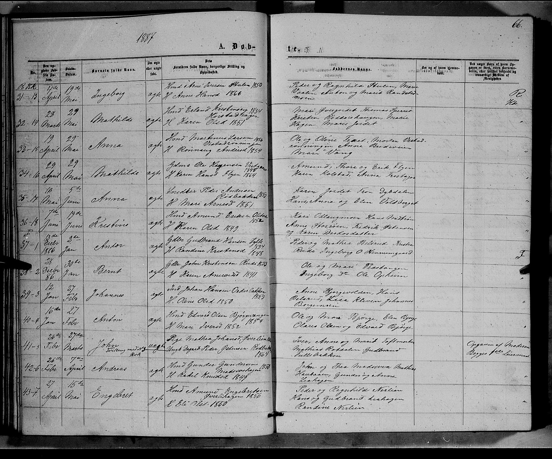 Ringebu prestekontor, AV/SAH-PREST-082/H/Ha/Hab/L0006: Parish register (copy) no. 6, 1880-1898, p. 66