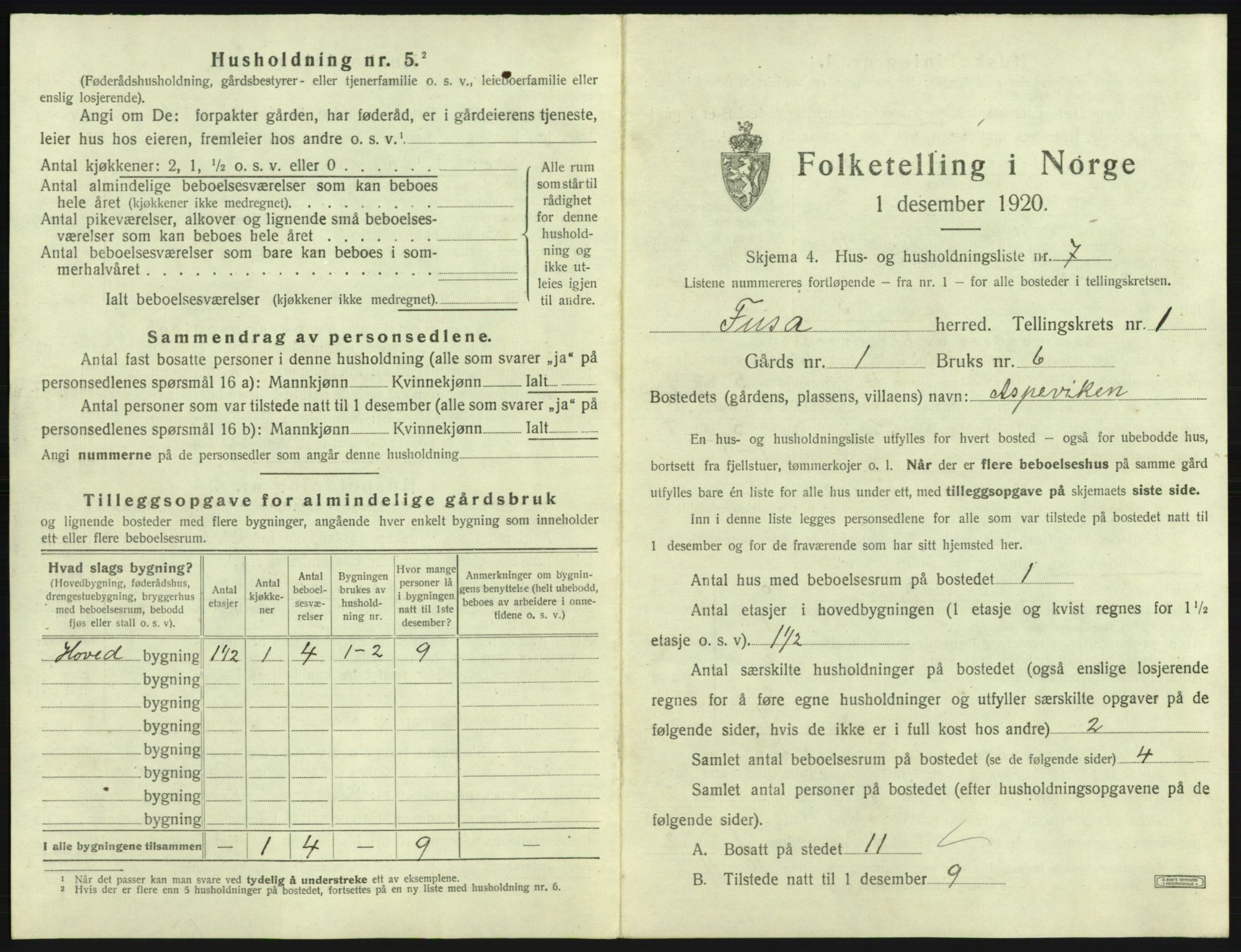 SAB, 1920 census for Fusa, 1920, p. 36