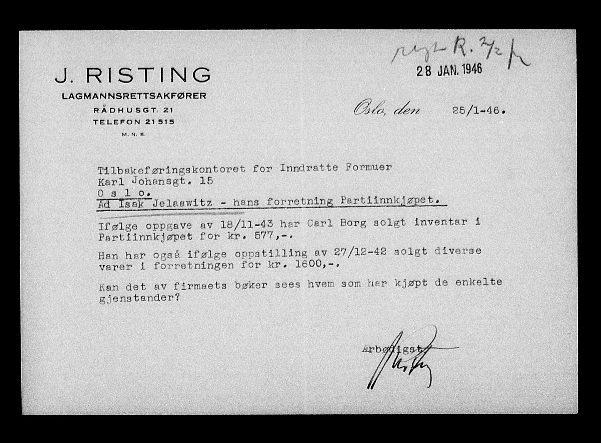 Justisdepartementet, Tilbakeføringskontoret for inndratte formuer, AV/RA-S-1564/H/Hc/Hcc/L0948: --, 1945-1947, p. 52