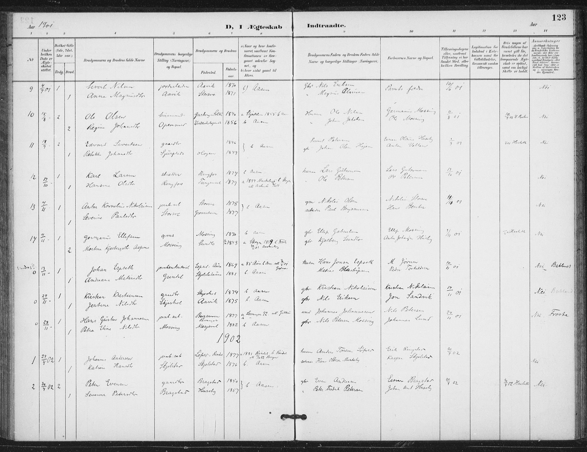 Ministerialprotokoller, klokkerbøker og fødselsregistre - Nord-Trøndelag, SAT/A-1458/714/L0131: Parish register (official) no. 714A02, 1896-1918, p. 123