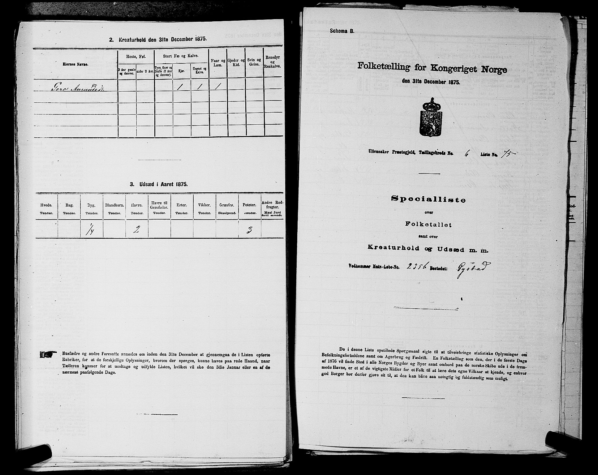 RA, 1875 census for 0235P Ullensaker, 1875, p. 918
