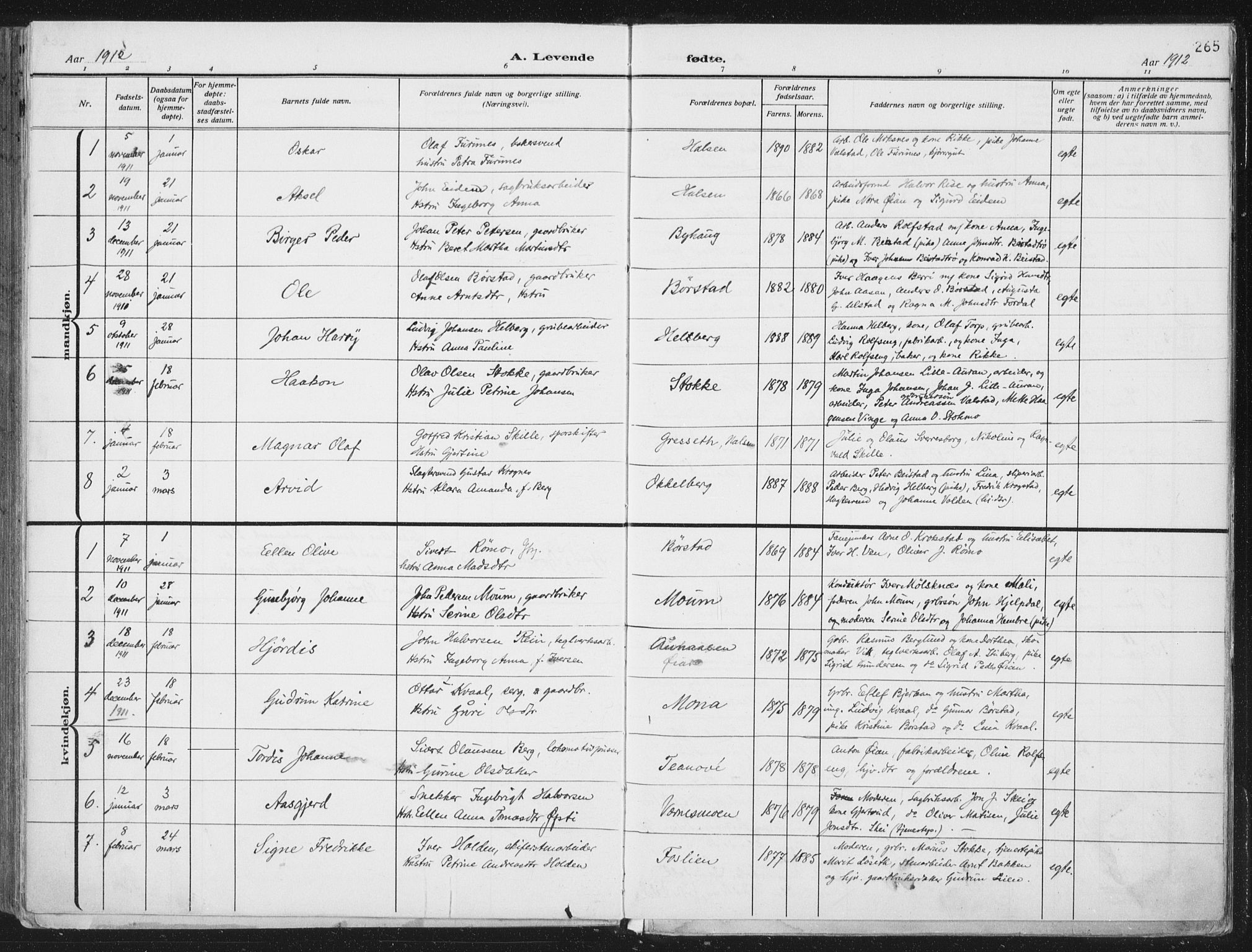 Ministerialprotokoller, klokkerbøker og fødselsregistre - Nord-Trøndelag, SAT/A-1458/709/L0082: Parish register (official) no. 709A22, 1896-1916, p. 265