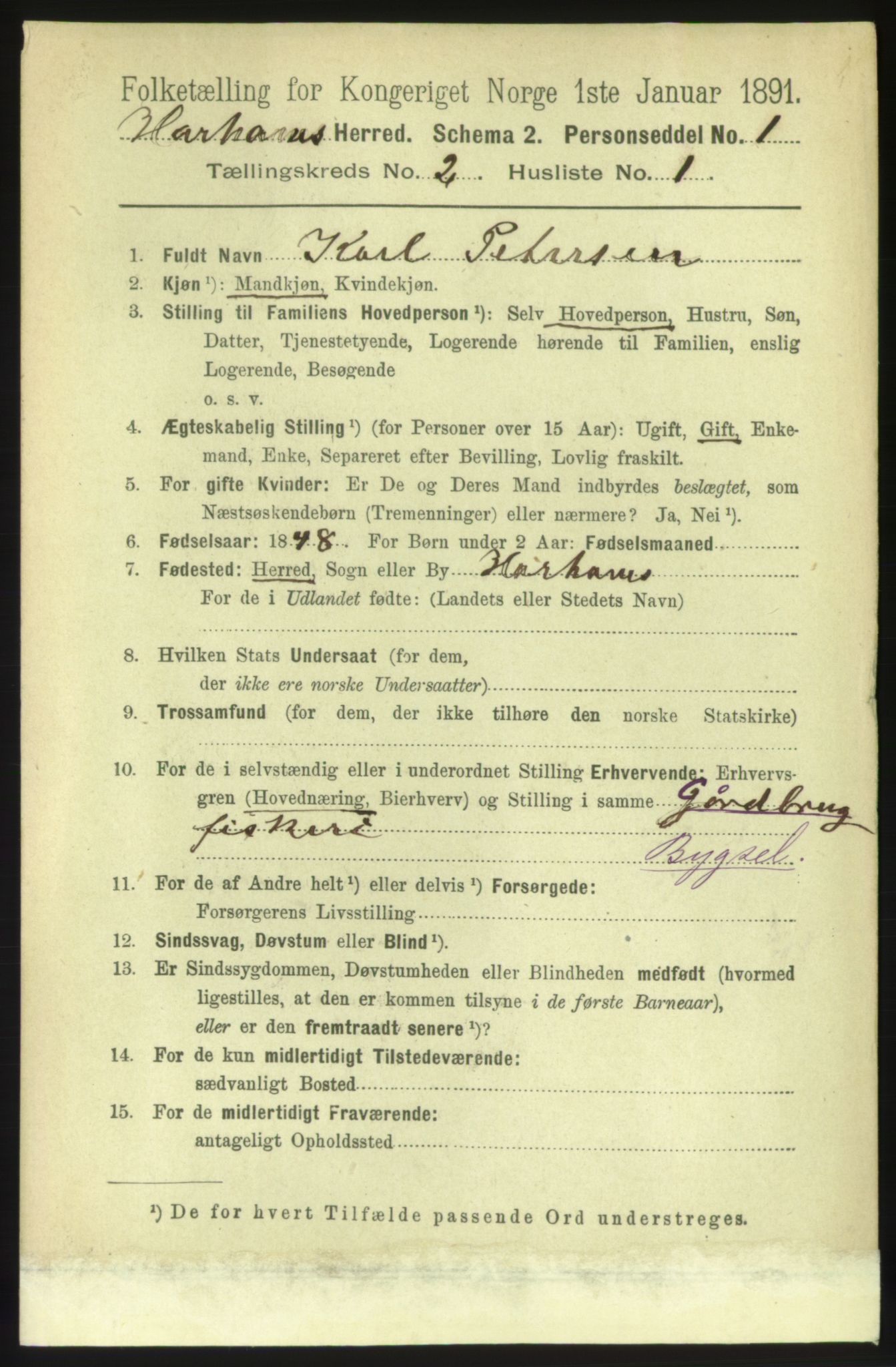 RA, 1891 census for 1534 Haram, 1891, p. 616