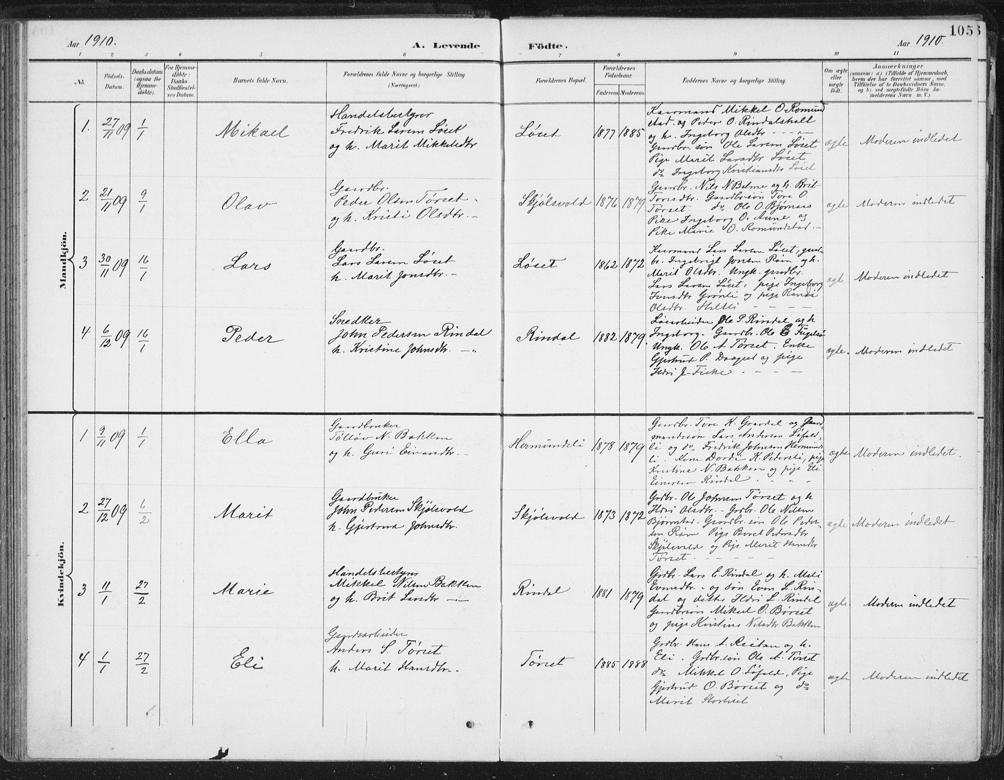 Ministerialprotokoller, klokkerbøker og fødselsregistre - Møre og Romsdal, SAT/A-1454/598/L1072: Parish register (official) no. 598A06, 1896-1910, p. 105