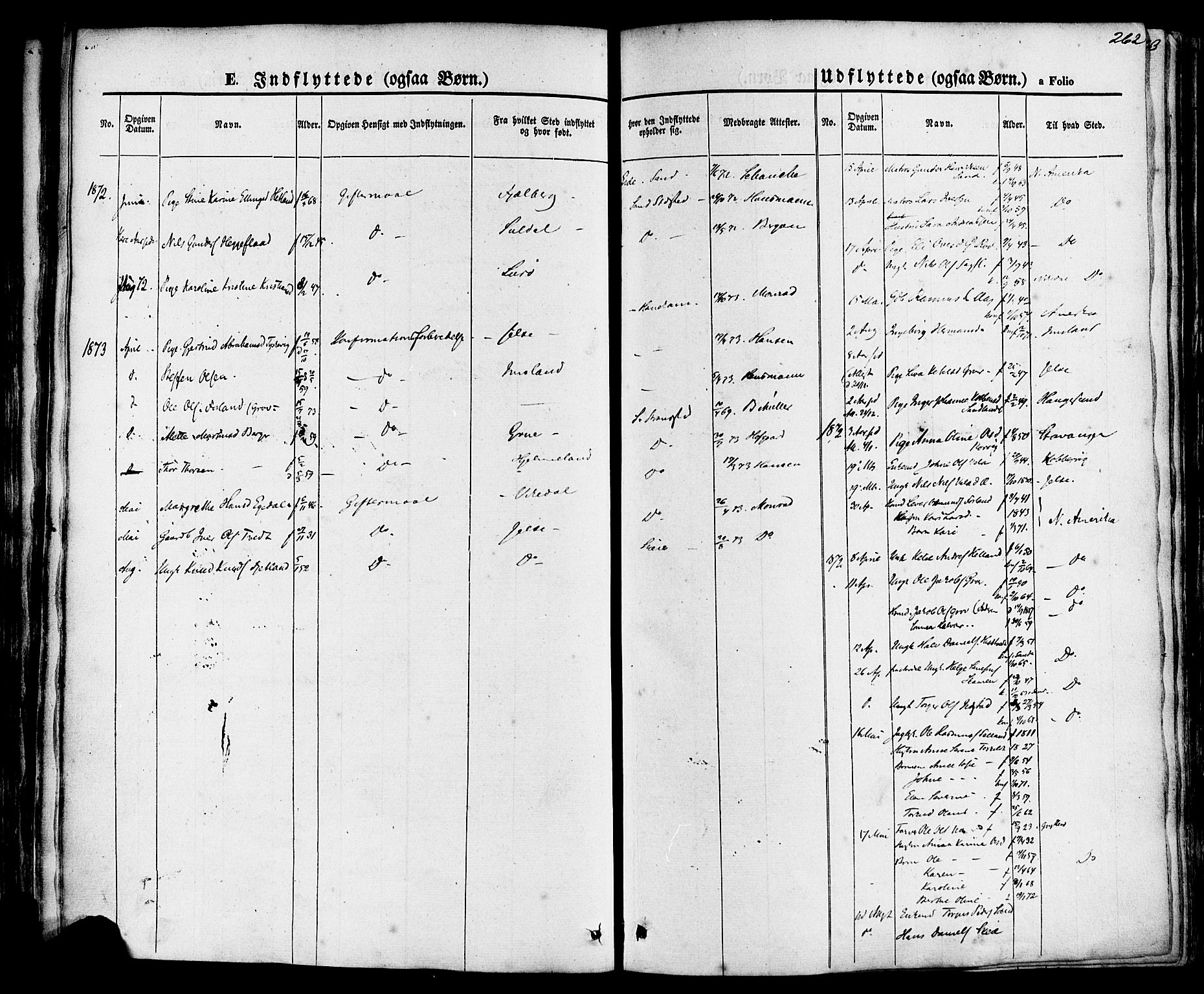 Sand sokneprestkontor, AV/SAST-A-101848/01/III/L0003: Parish register (official) no. A 3, 1854-1879, p. 262