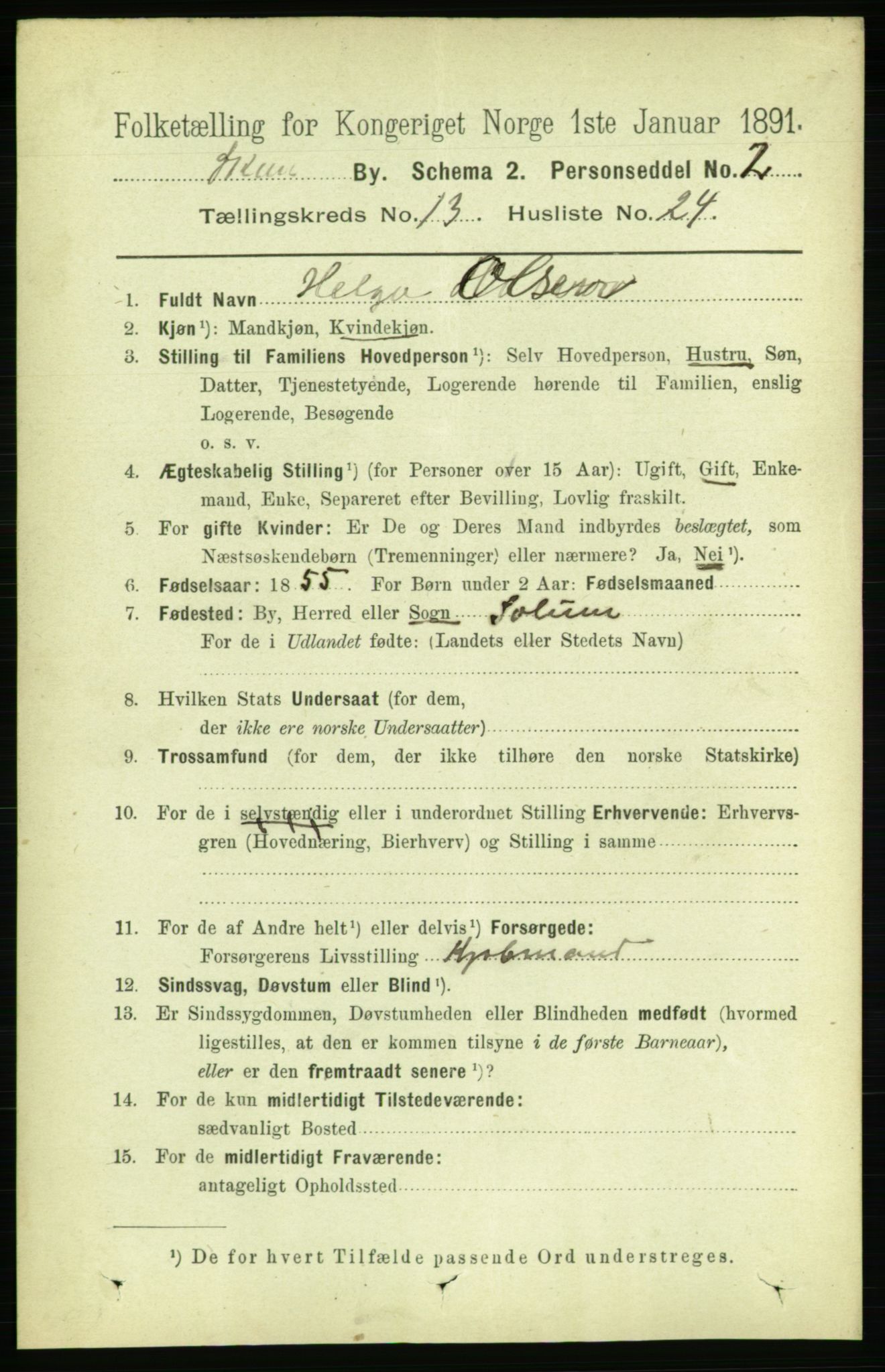 RA, 1891 census for 0806 Skien, 1891, p. 4270