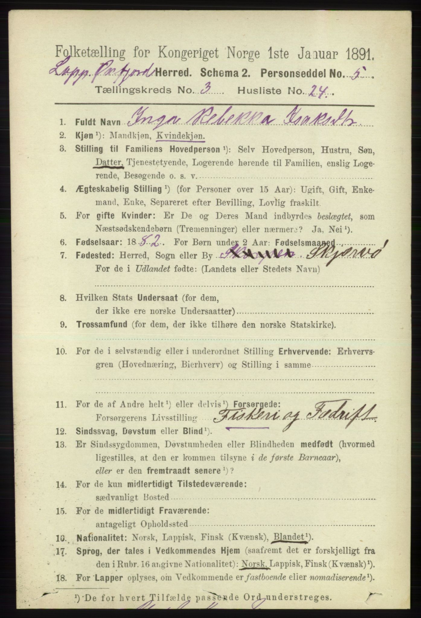 RA, 1891 census for 2014 Loppa, 1891, p. 810