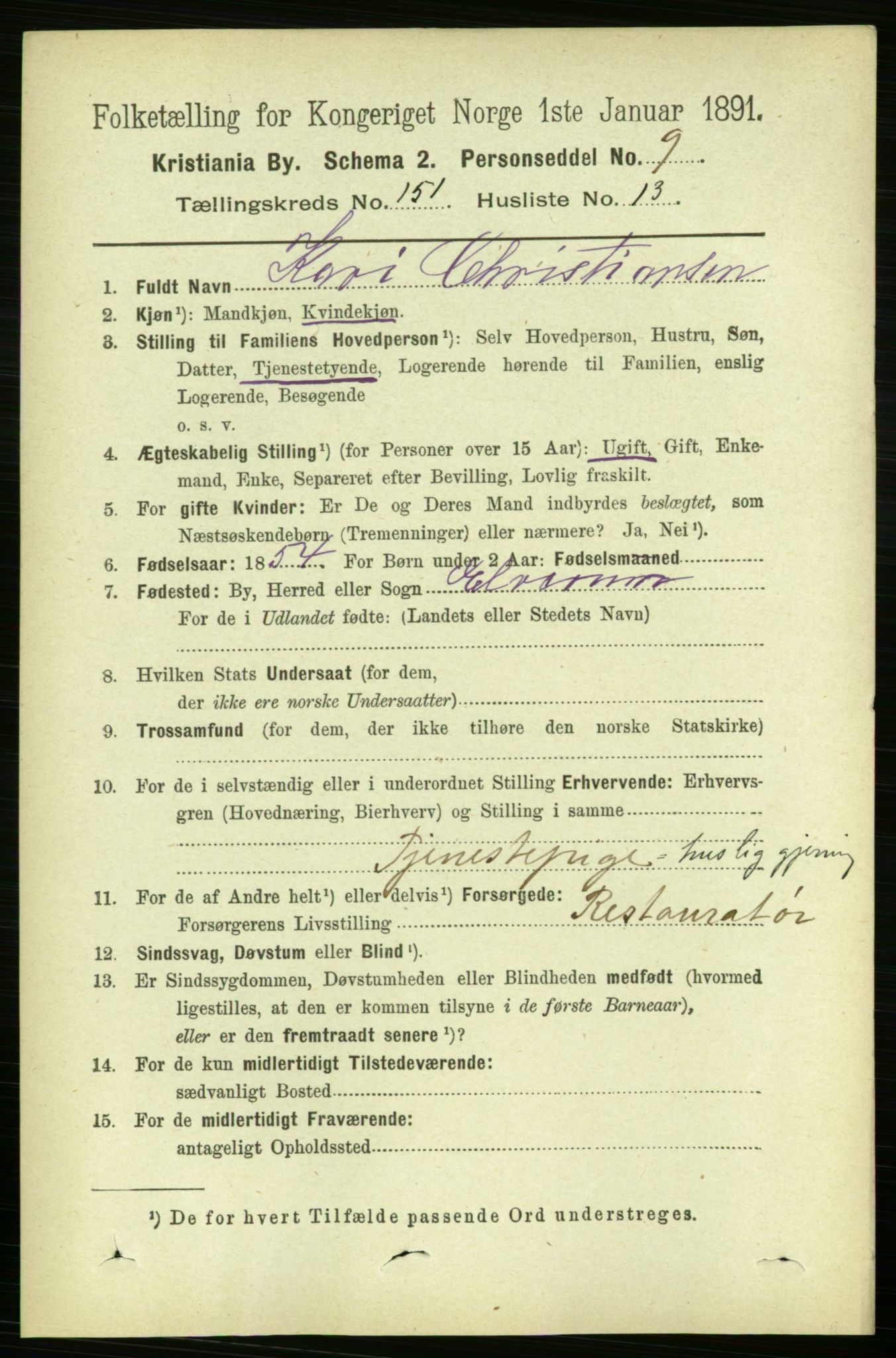 RA, 1891 census for 0301 Kristiania, 1891, p. 84610