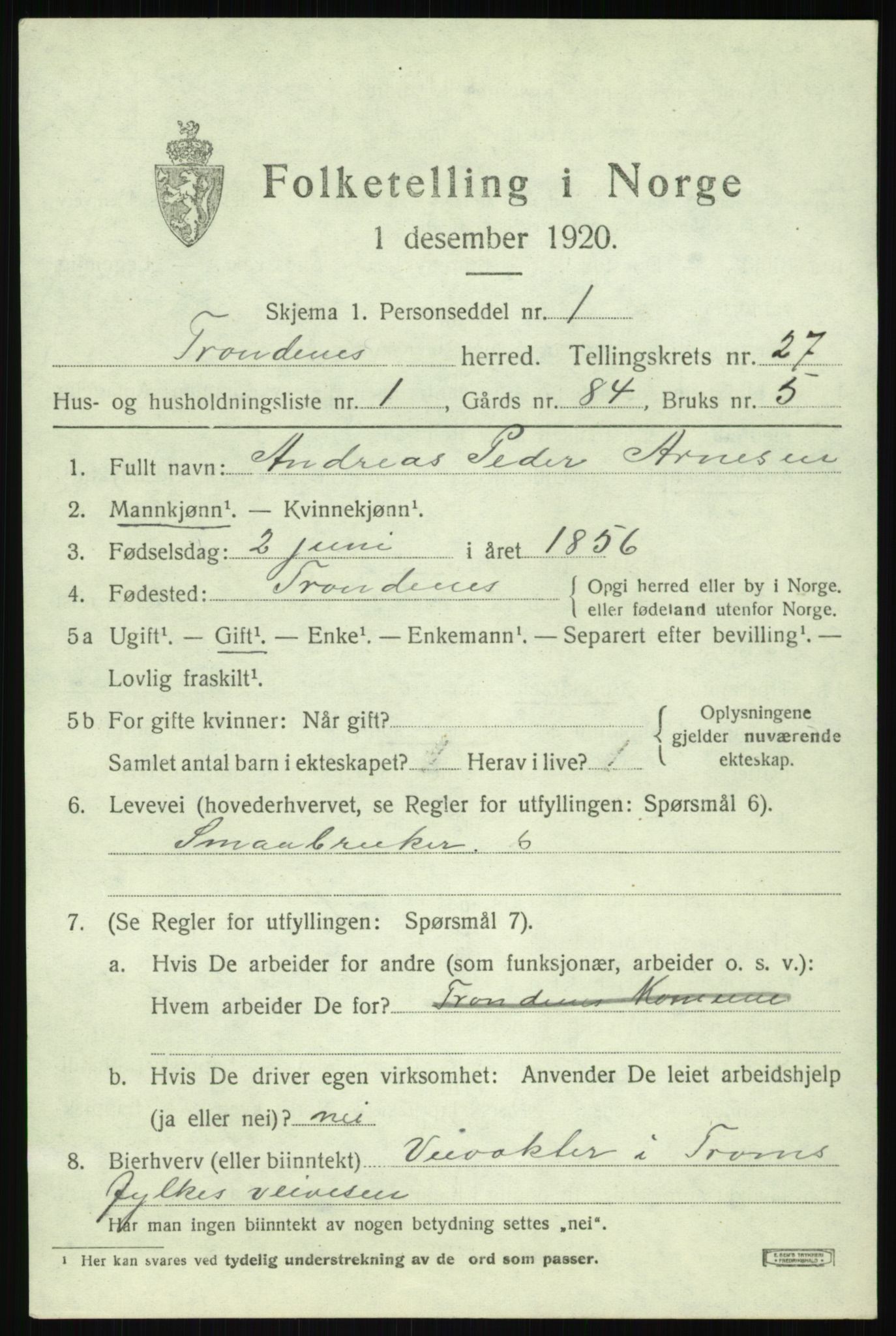 SATØ, 1920 census for Trondenes, 1920, p. 19436