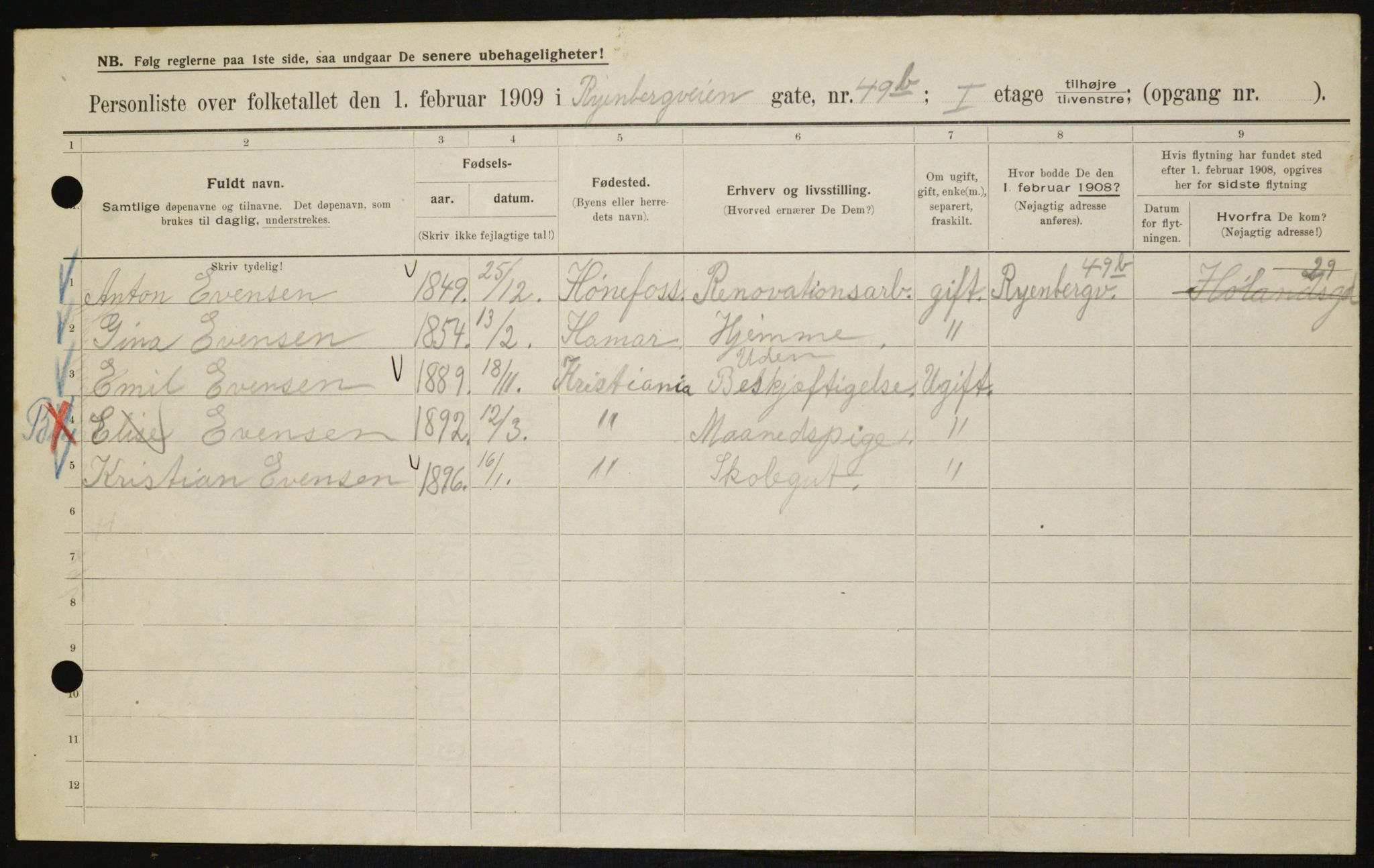 OBA, Municipal Census 1909 for Kristiania, 1909, p. 77975