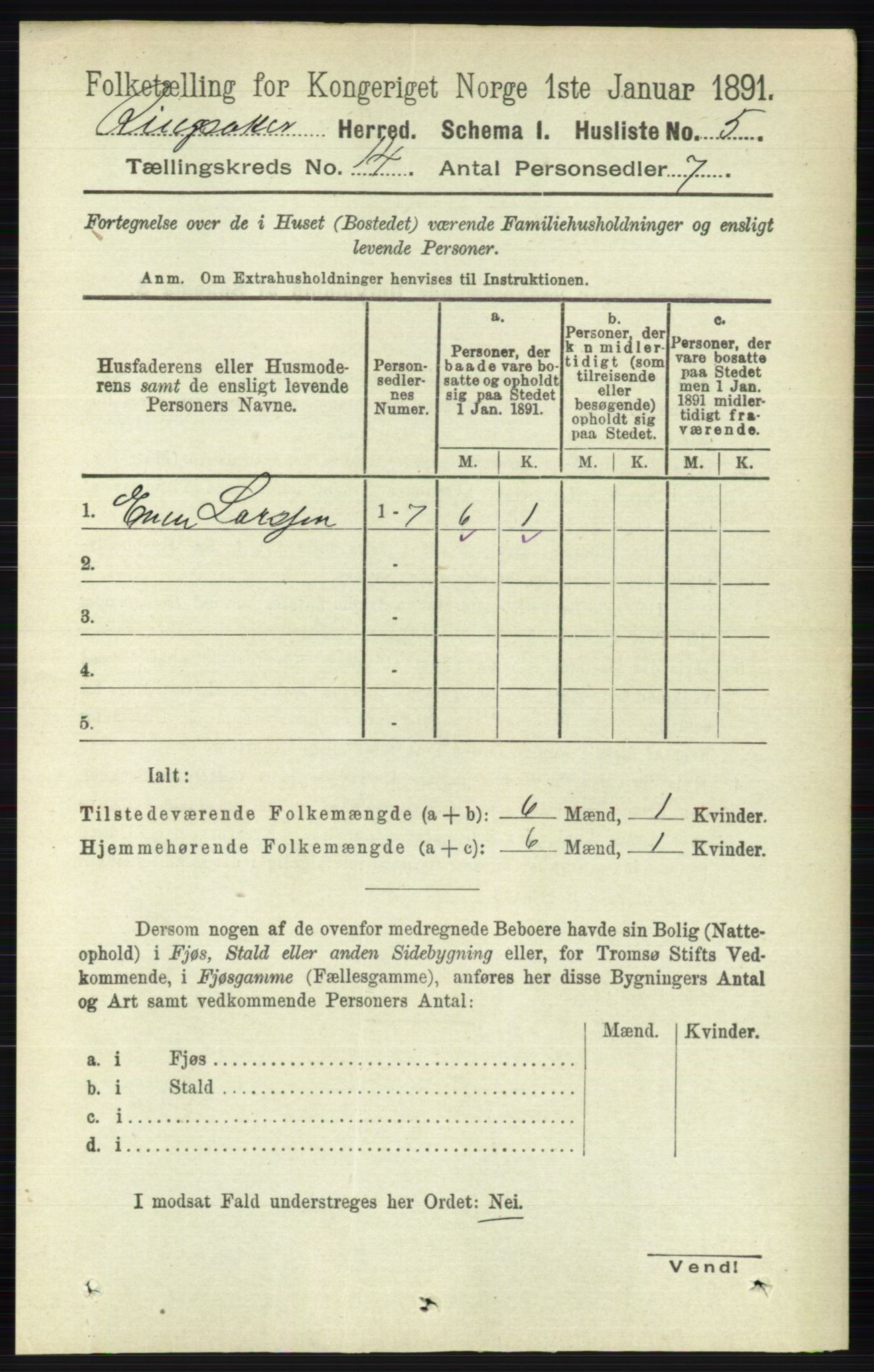 RA, 1891 census for 0412 Ringsaker, 1891, p. 7774