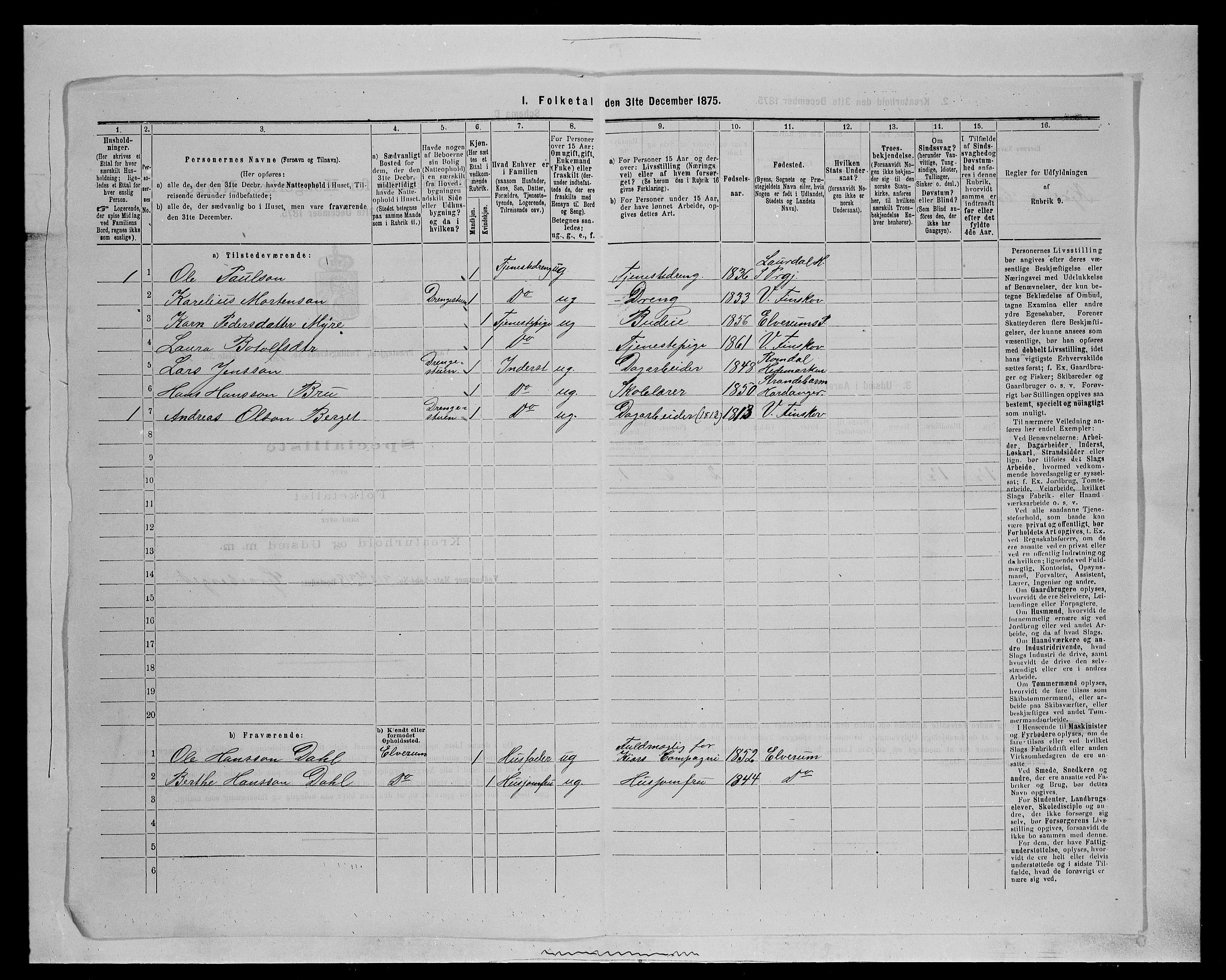 SAH, 1875 census for 0426P Våler parish (Hedmark), 1875, p. 1366