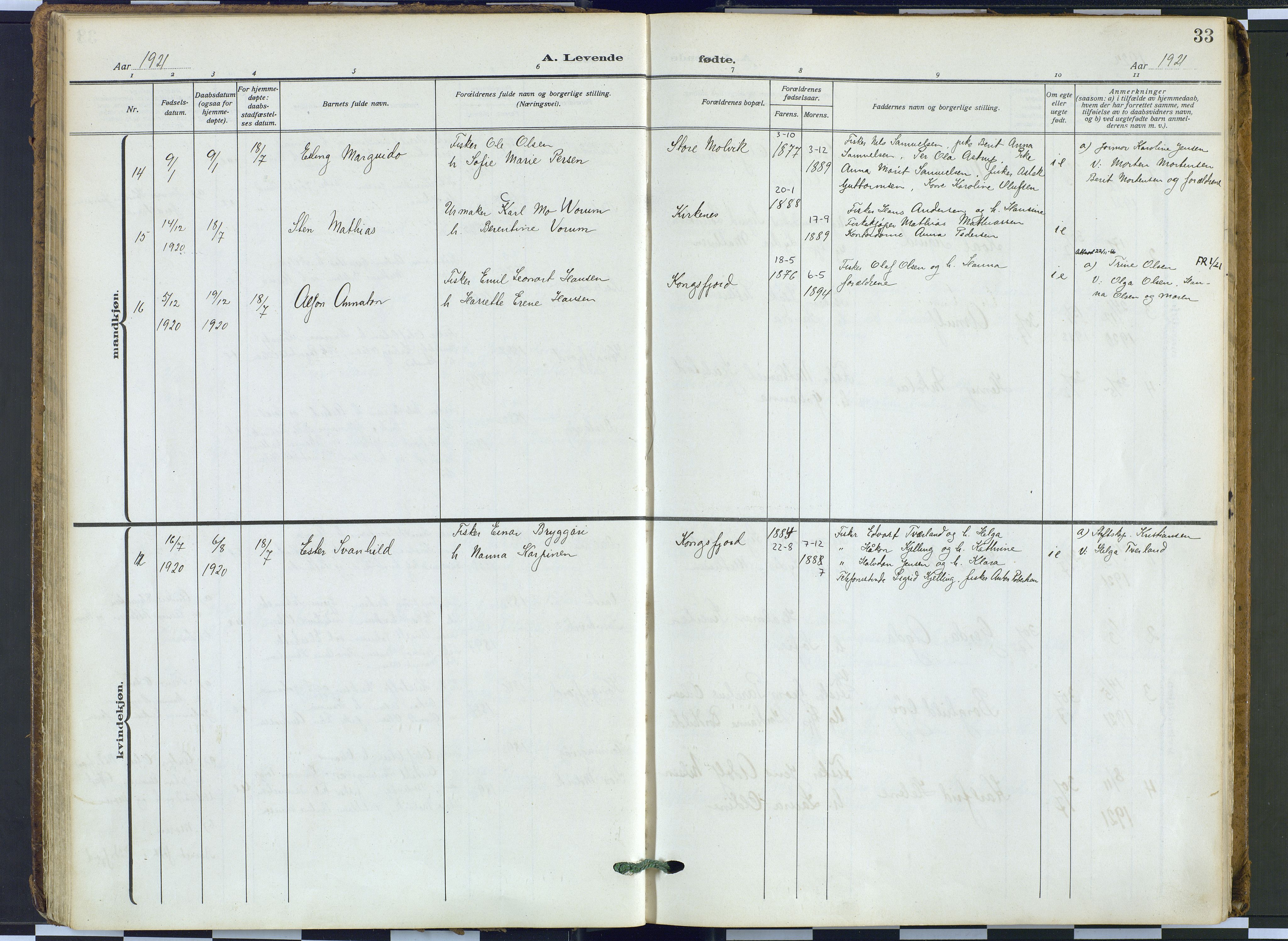 Tana sokneprestkontor, SATØ/S-1334/H/Ha: Parish register (official) no. 9, 1914-1930, p. 33