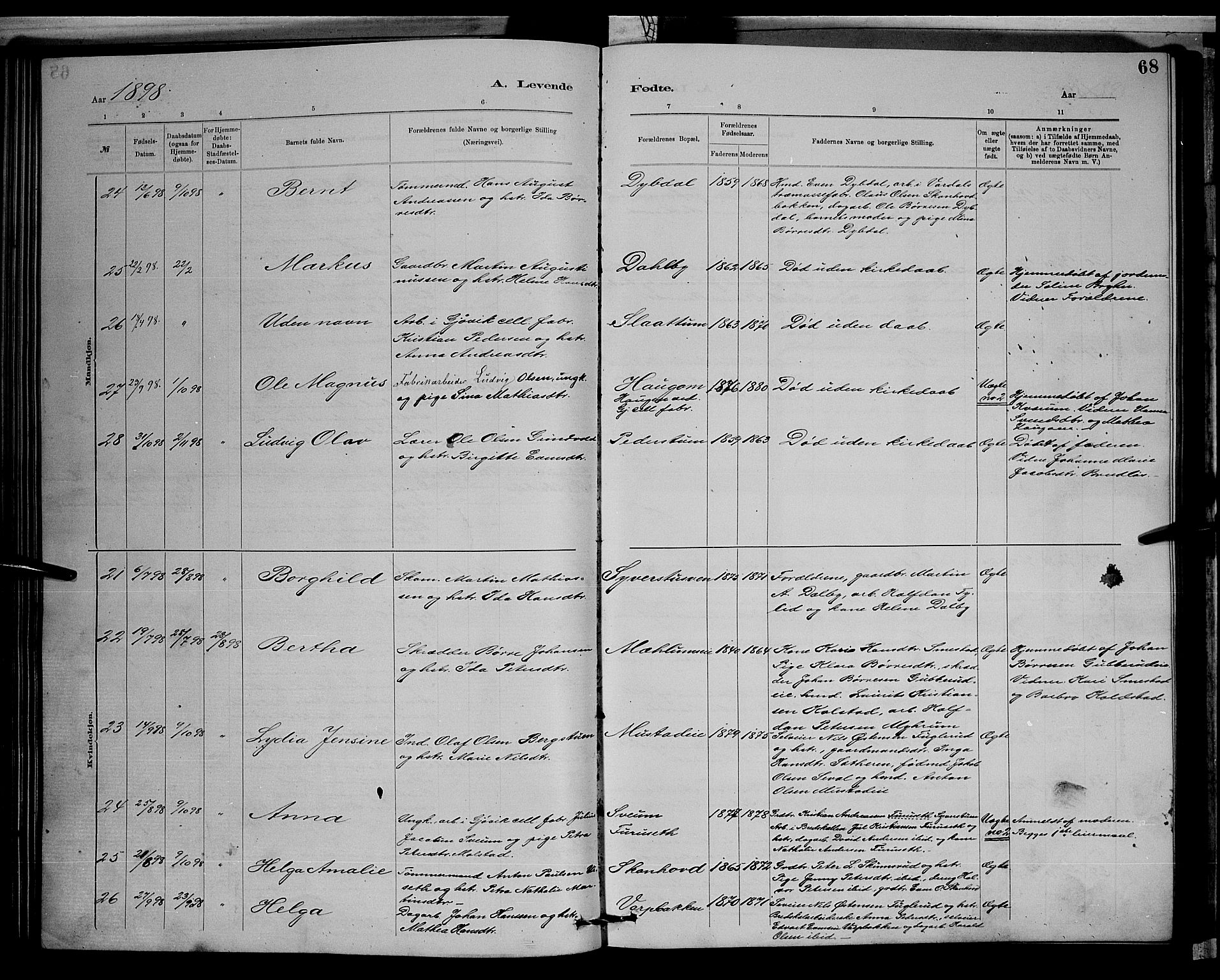 Vardal prestekontor, AV/SAH-PREST-100/H/Ha/Hab/L0008: Parish register (copy) no. 8, 1881-1898, p. 68