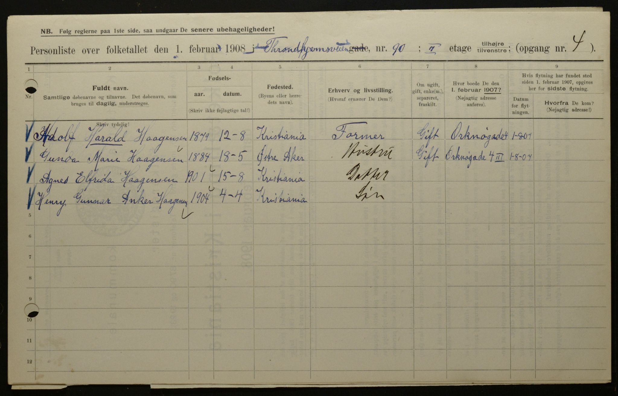 OBA, Municipal Census 1908 for Kristiania, 1908, p. 105473