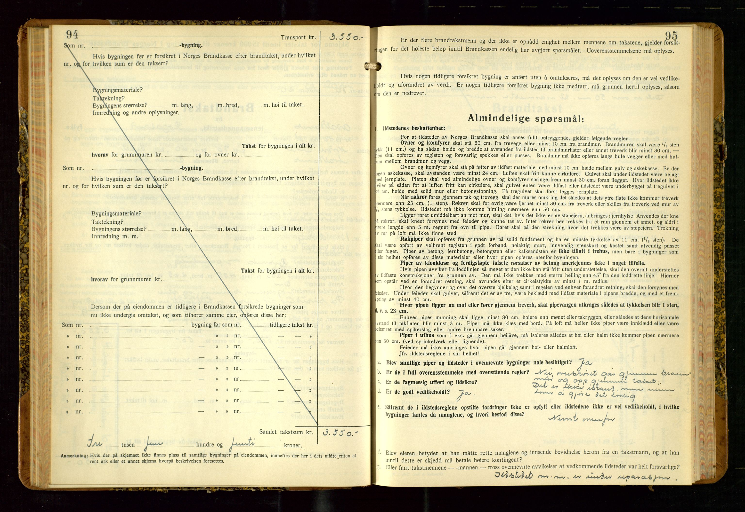 Avaldsnes lensmannskontor, AV/SAST-A-100286/Gob/L0002: "Branntakstprotokoll for Avaldsnes lensmannsdistrikt Rogaland fylke", 1940-1950, p. 94-95